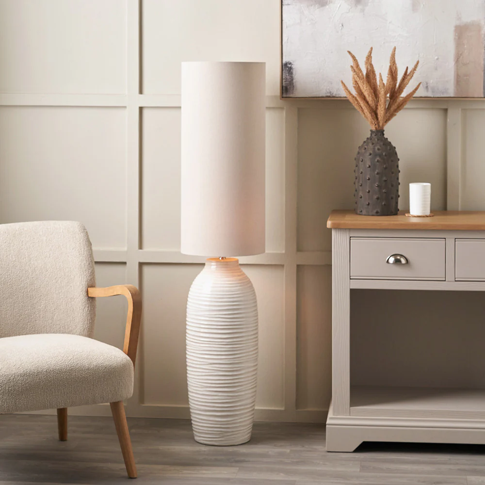 Linnea White Grooved Ceramic Floor Lamp - Image 2