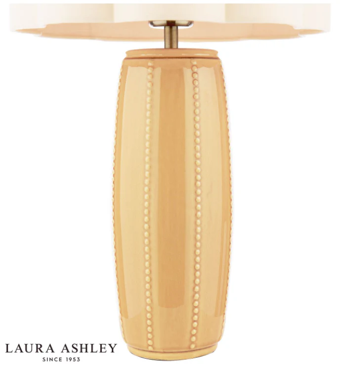 Littleton Table Lamp Yellow Ceramic and Antique Brass With Shade - Image 3