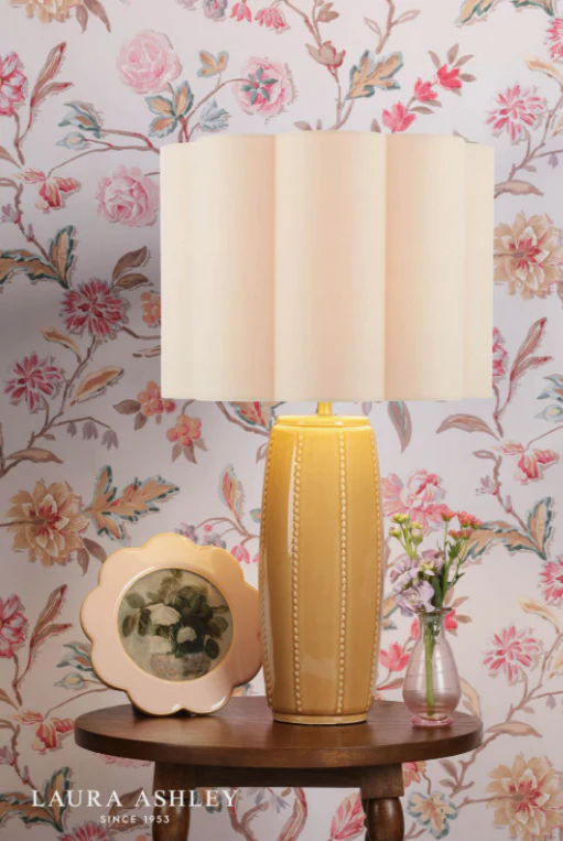 Littleton Table Lamp Yellow Ceramic and Antique Brass With Shade - Image 5
