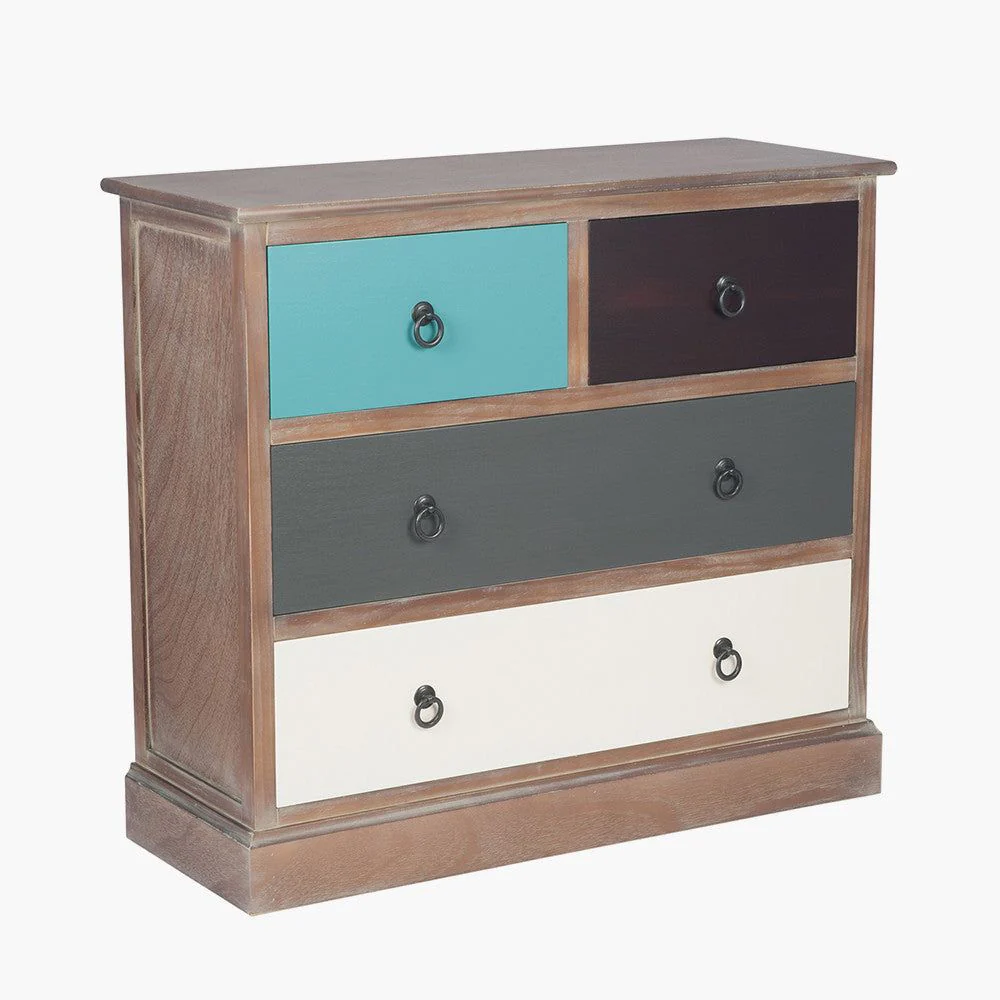 Loft Pine Wood 4 Drawer Unit - Multi Coloured Finish - Image 4
