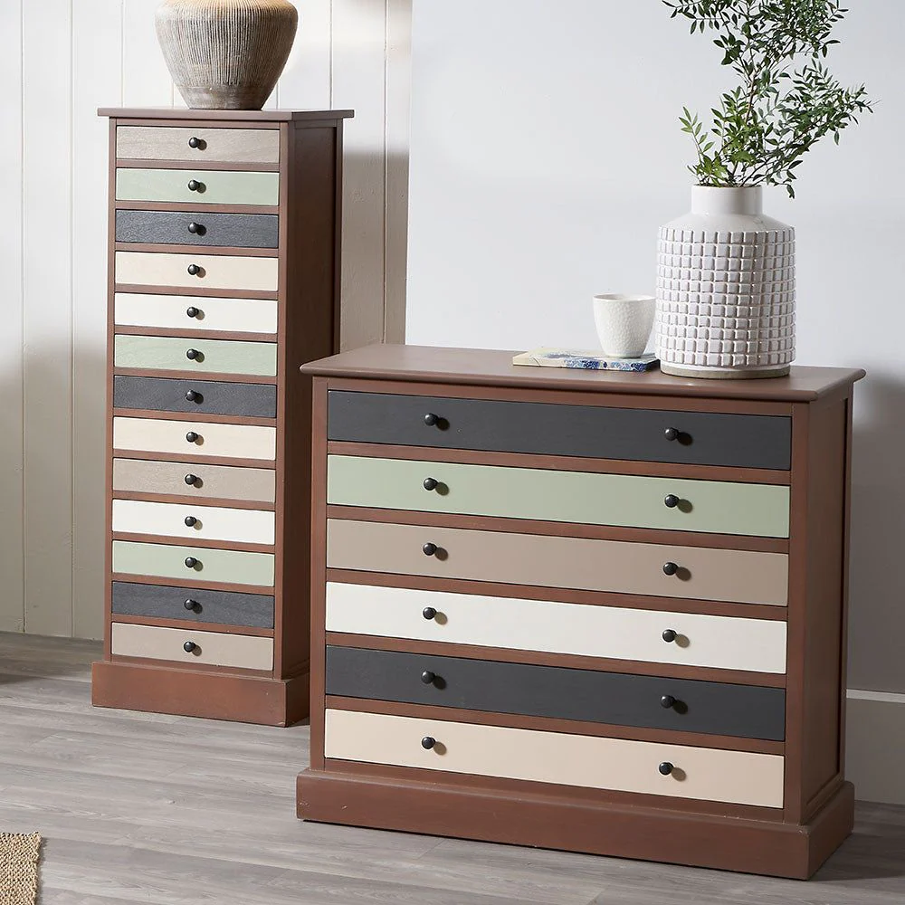 Loft Pine Wood 6 Drawer Unit - Sage Multi Coloured Finish - Image 4