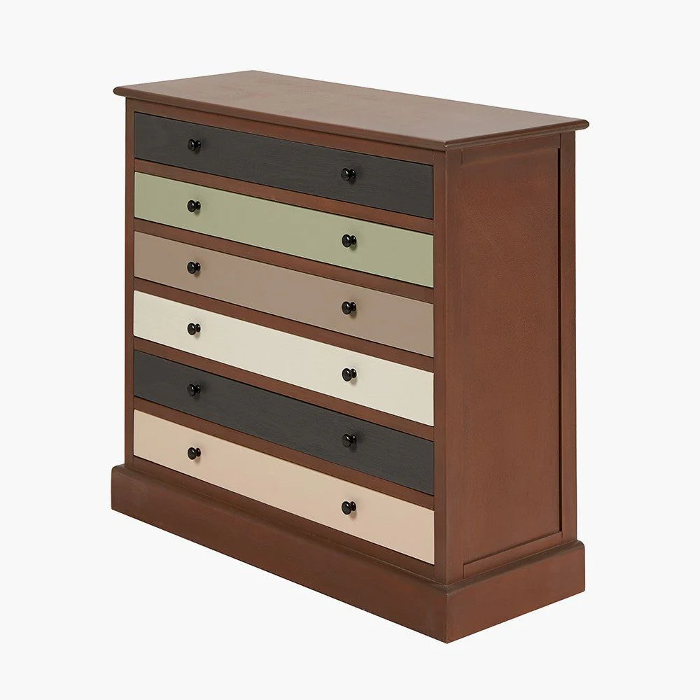 Loft Pine Wood 6 Drawer Unit - Sage Multi Coloured Finish - Image 6