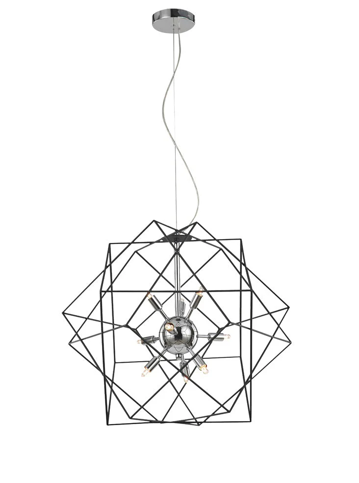 Logan 6/9lt Dimmable Pendant Centre Ceiling Light, Chrome/Antique Iron Fitting - Image 2