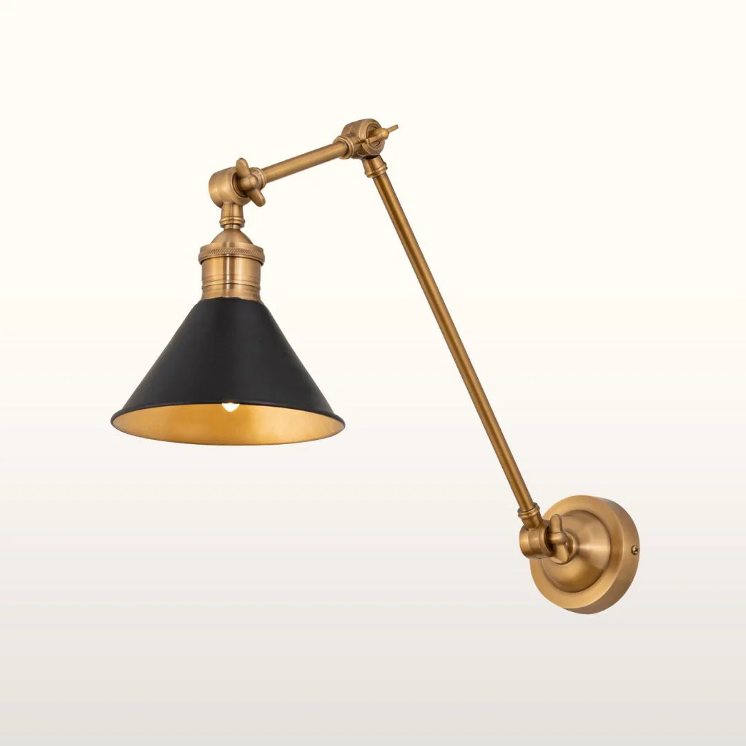 Tuskar Long Arm Cone Wall Light- Brass & Black Finishes - Image 2