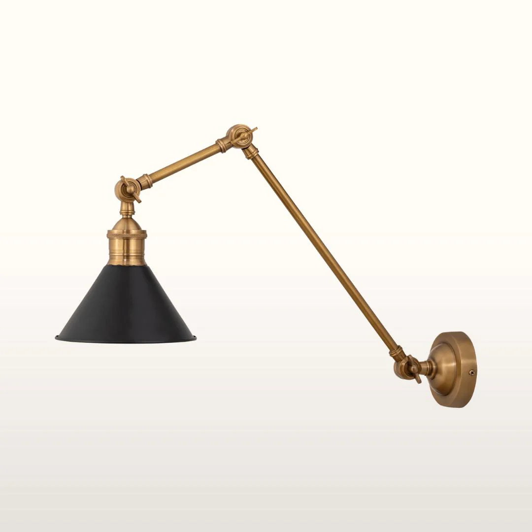 Tuskar Long Arm Cone Wall Light- Brass & Black Finishes - Image 3