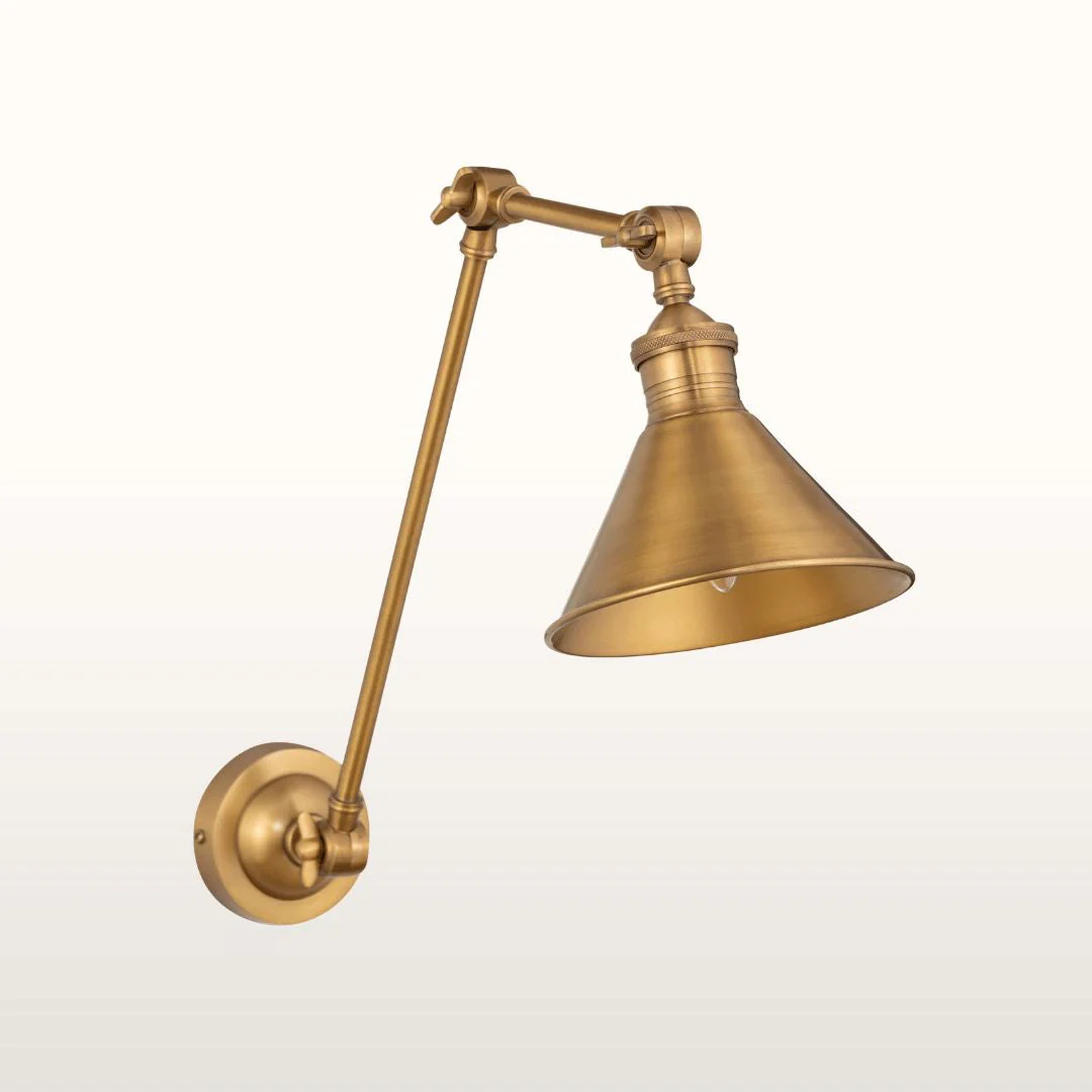 Tuskar Long Arm Cone Wall Light- Brass & Black Finishes - Image 6