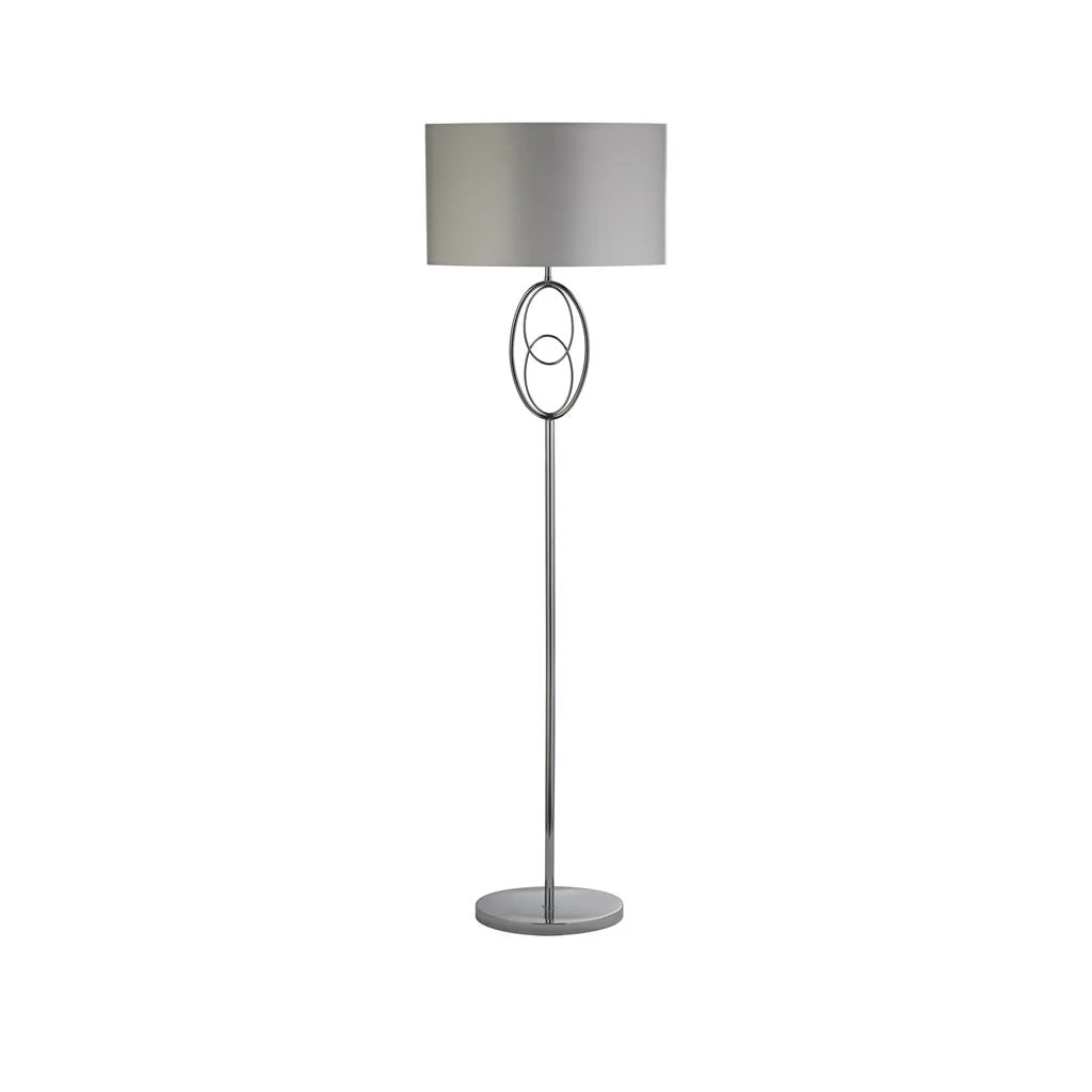 Loopy Floor Lamp- Chrome Metal & Oval Silver Faux Silk Shade E27 - Image 2