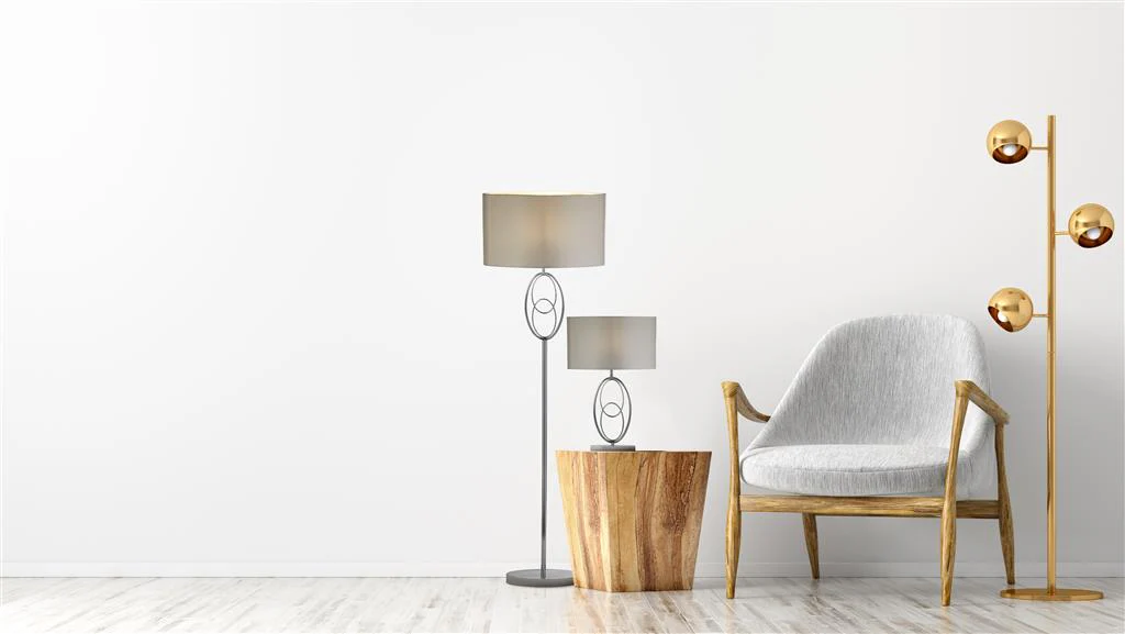 Loopy Floor Lamp- Chrome Metal & Oval Silver Faux Silk Shade E27 - Image 4