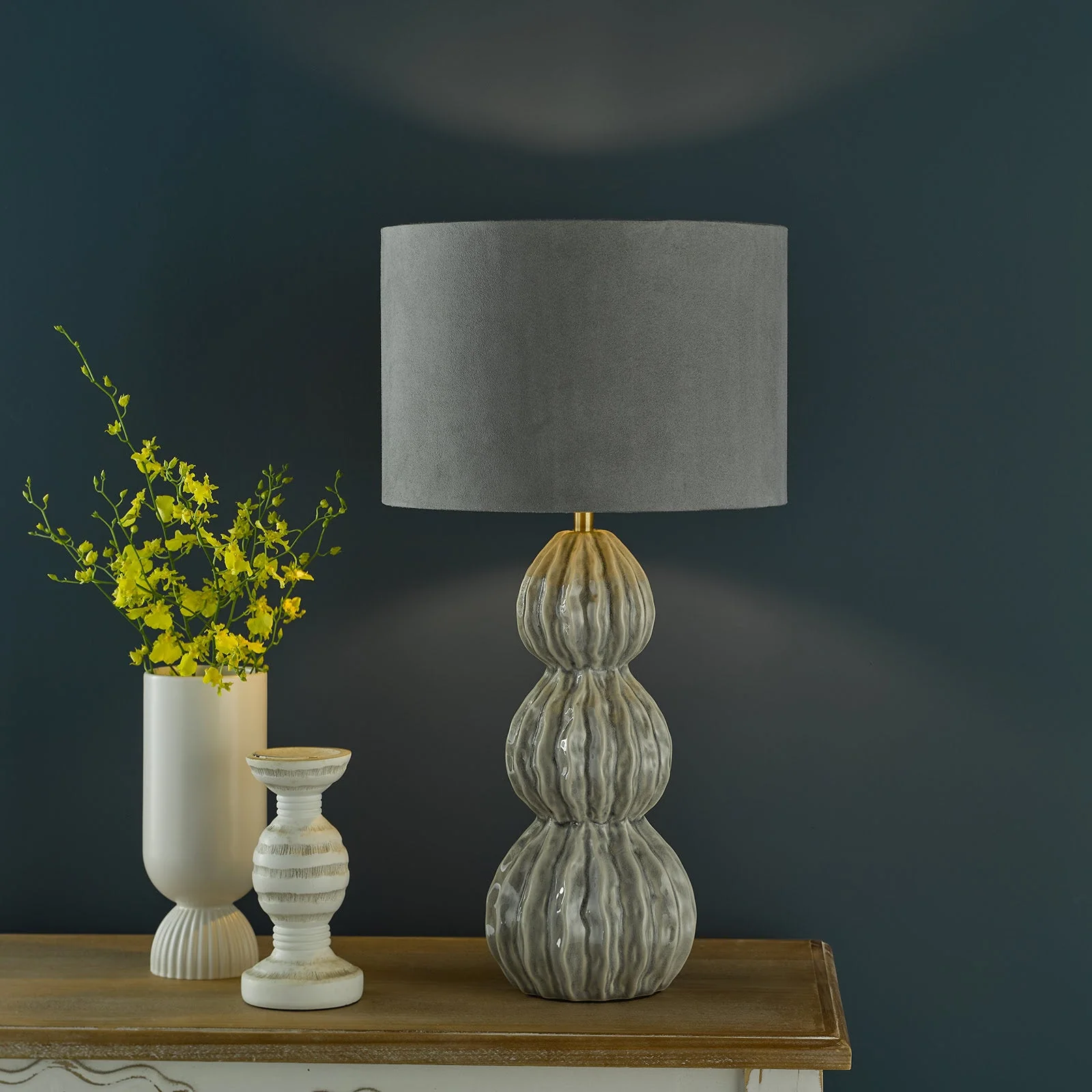 Lorelai Ceramic Table Lamp Blue/Grey With Shade E27 - Image 12