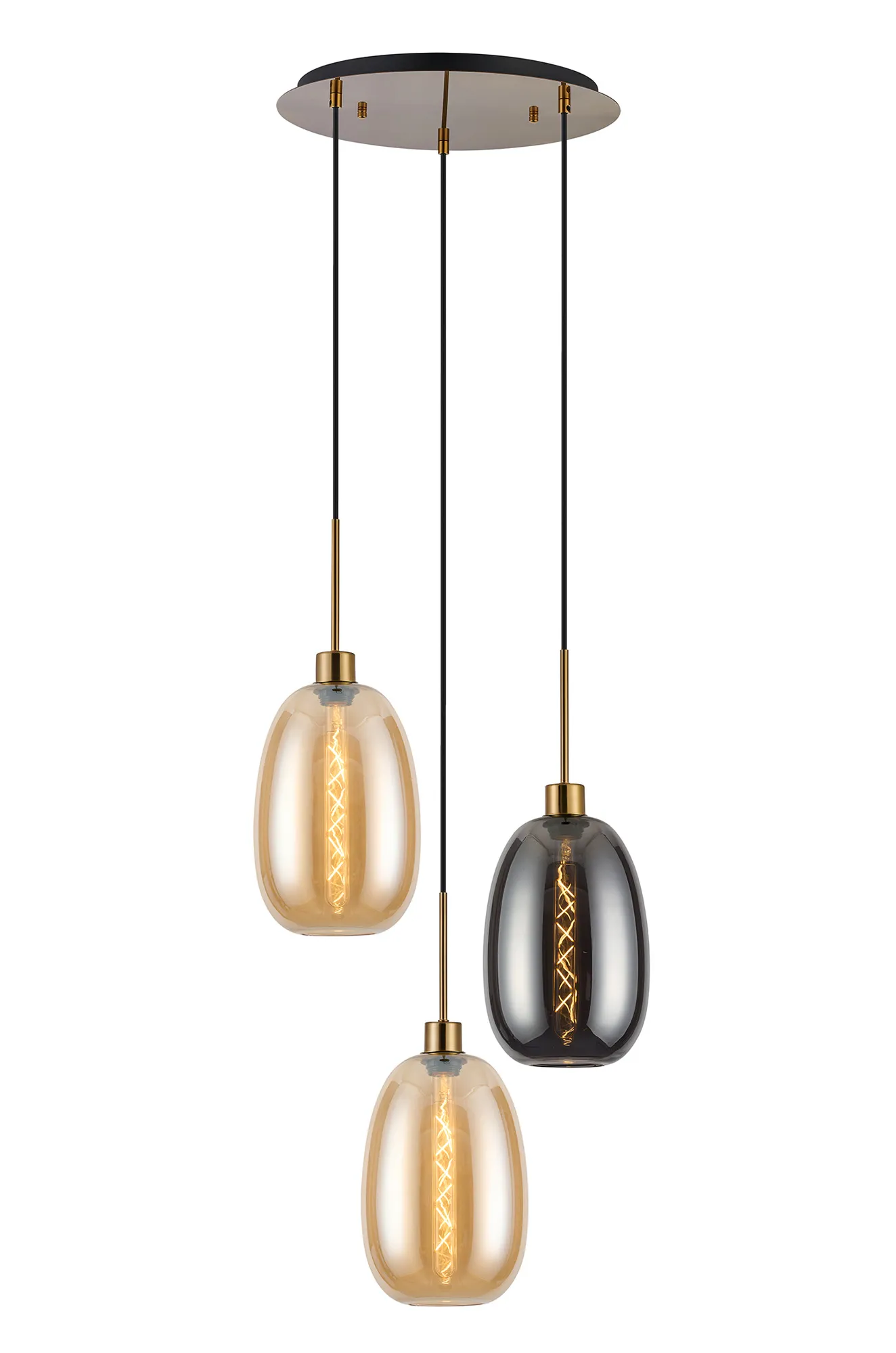 Lori 3Lt Cluster Pendant -Antique Gold w Various Glass Finishes - Image 2