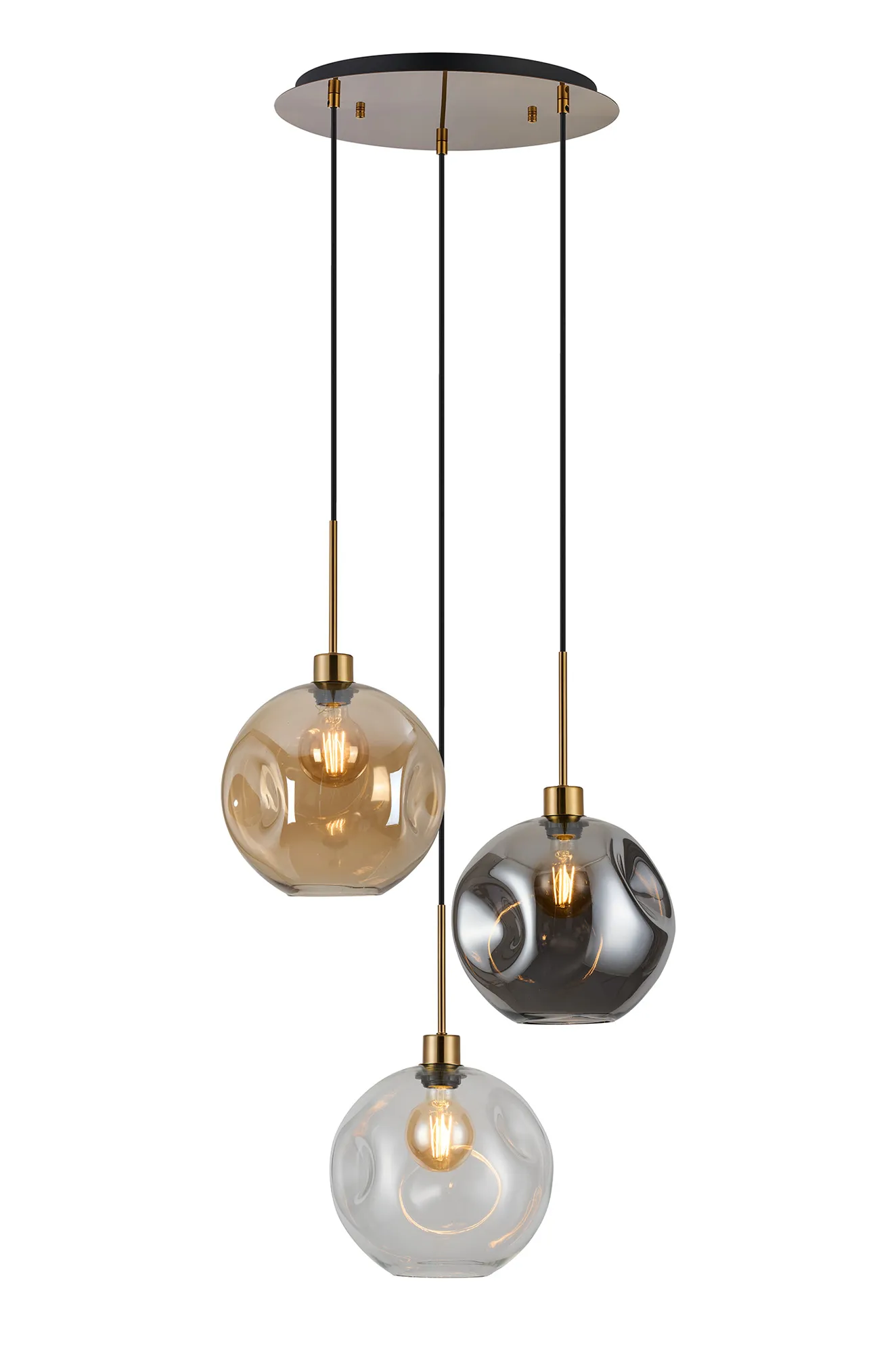 Lori 3Lt Cluster Pendant -Antique Gold w Various Glass Finishes - Image 9