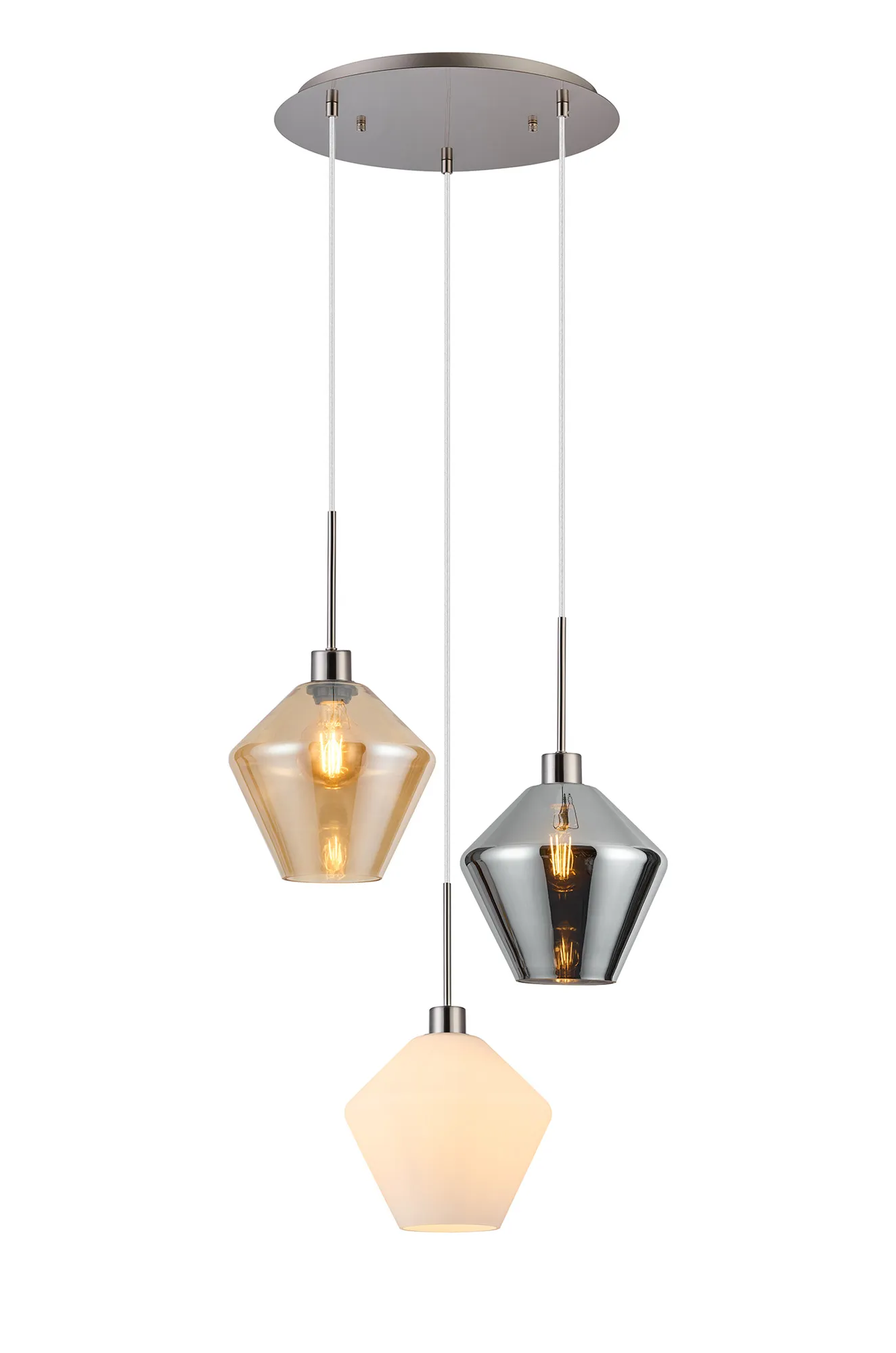 Lori 3Lt Cluster Pendant - Satin Nickel w Various Glass Finishes - Image 10