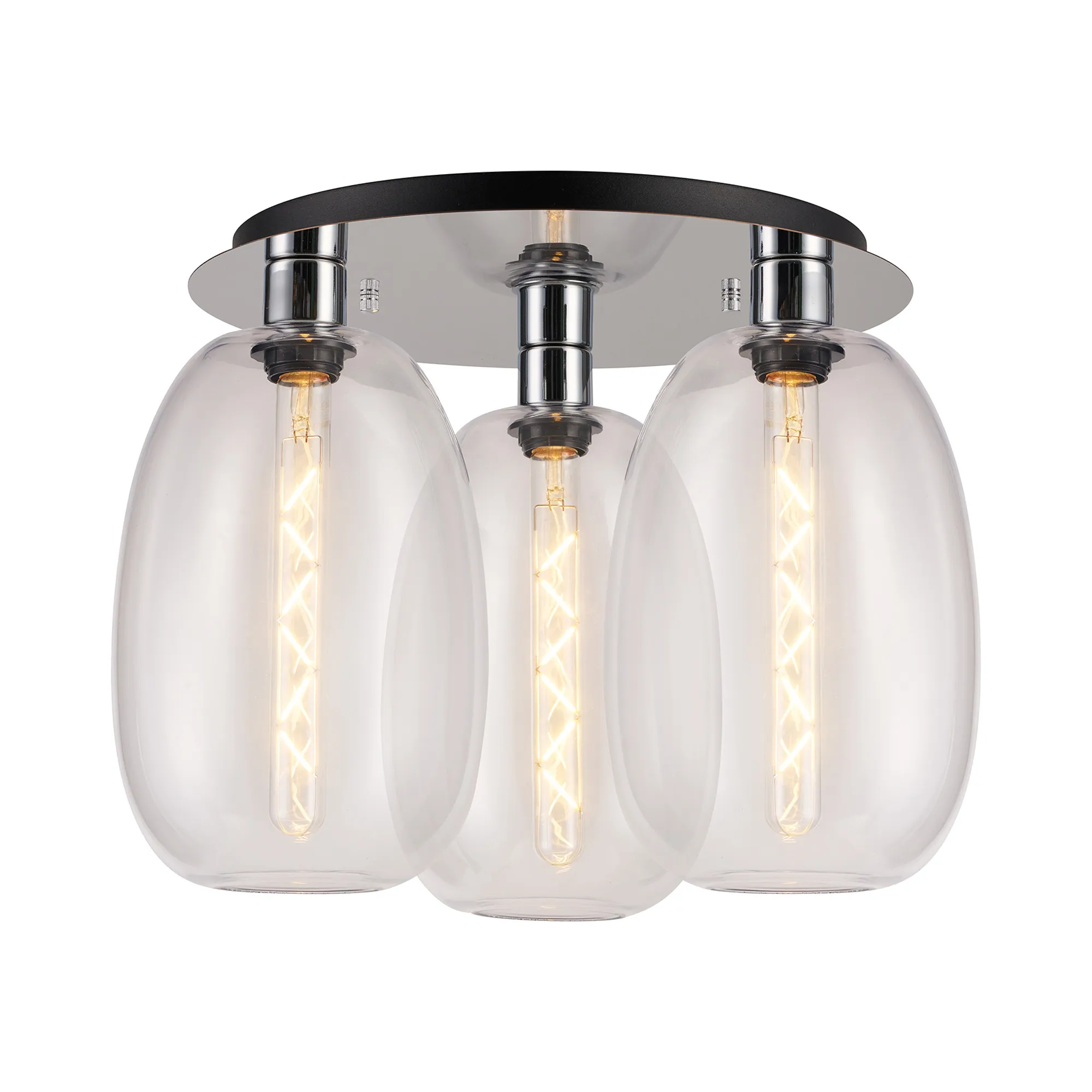 Lori 40cm 3Lt Round Ceiling Semi-Flush Light - Polished Chrome w Various Finishes - Image 2
