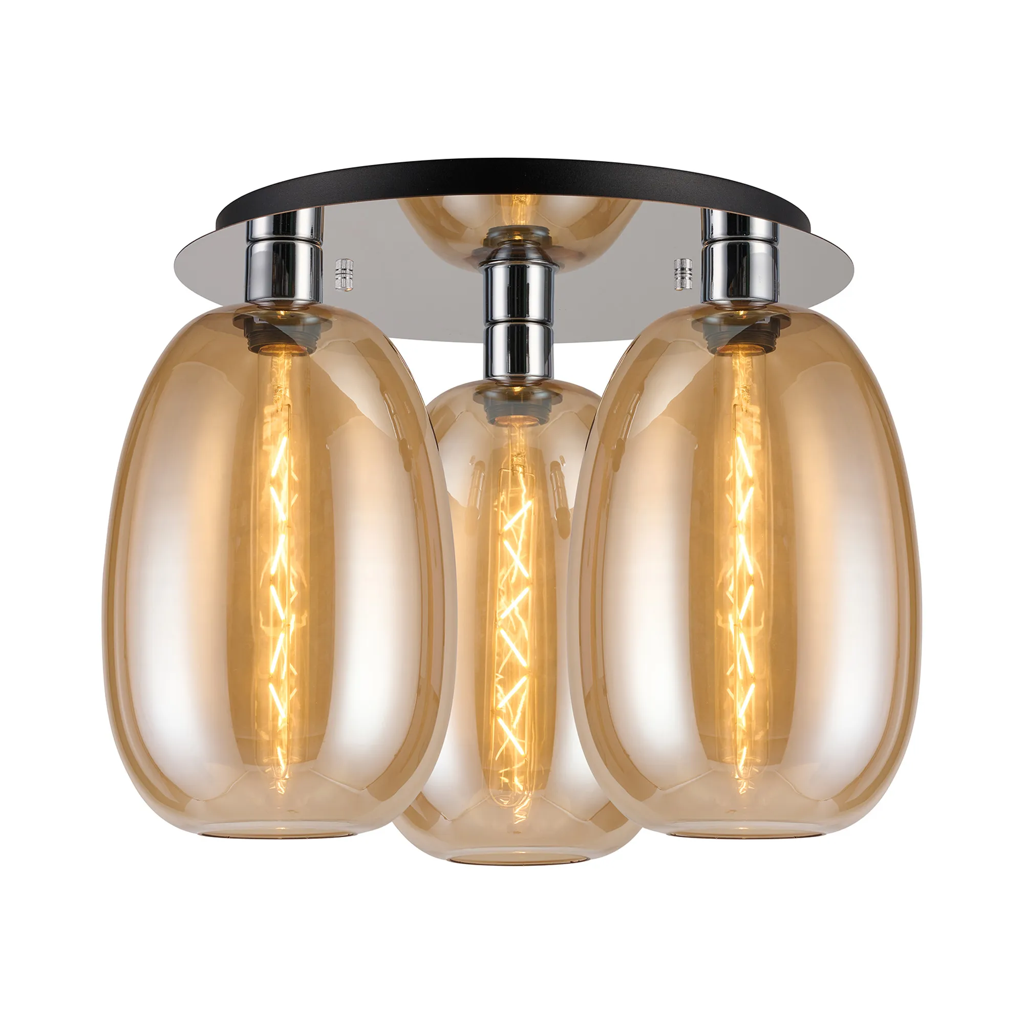 Lori 40cm 3Lt Round Ceiling Semi-Flush Light - Polished Chrome w Various Finishes - Image 3