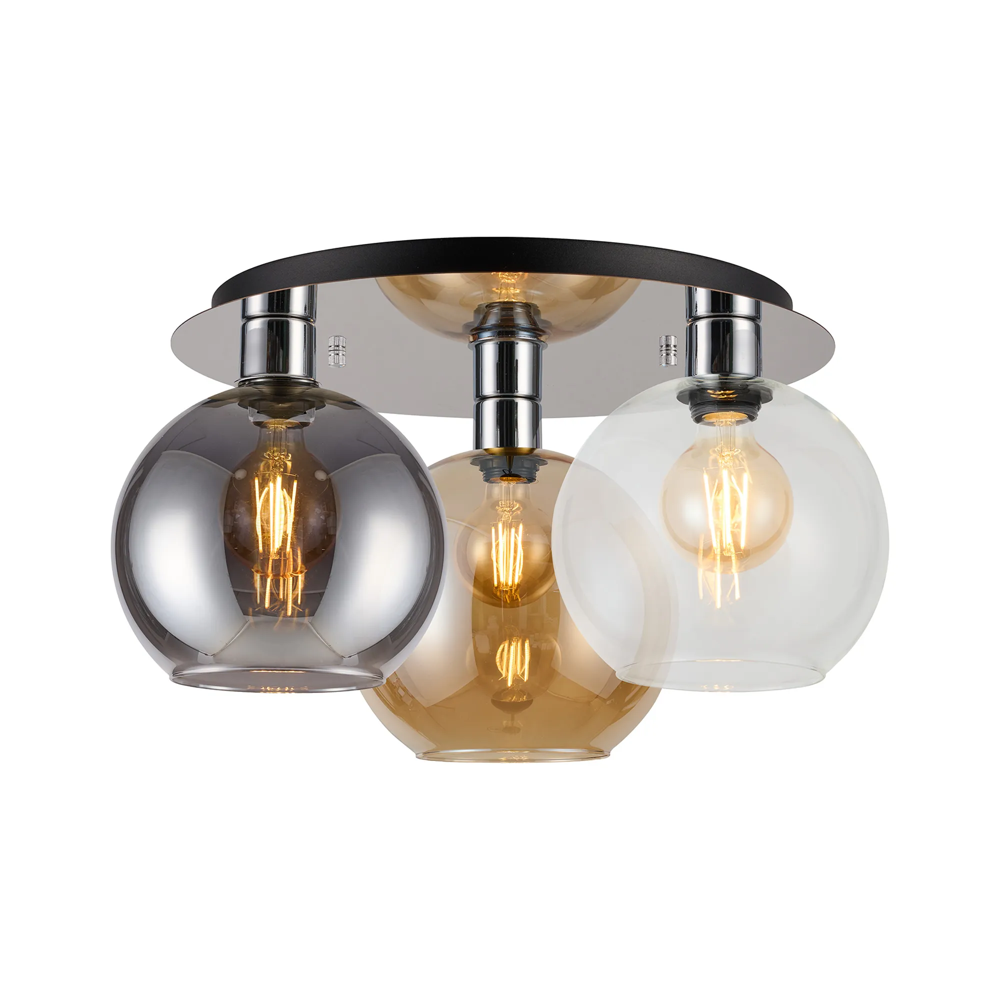 Lori 40cm 3Lt Round Ceiling Semi-Flush Light - Polished Chrome w Various Finishes - Image 7