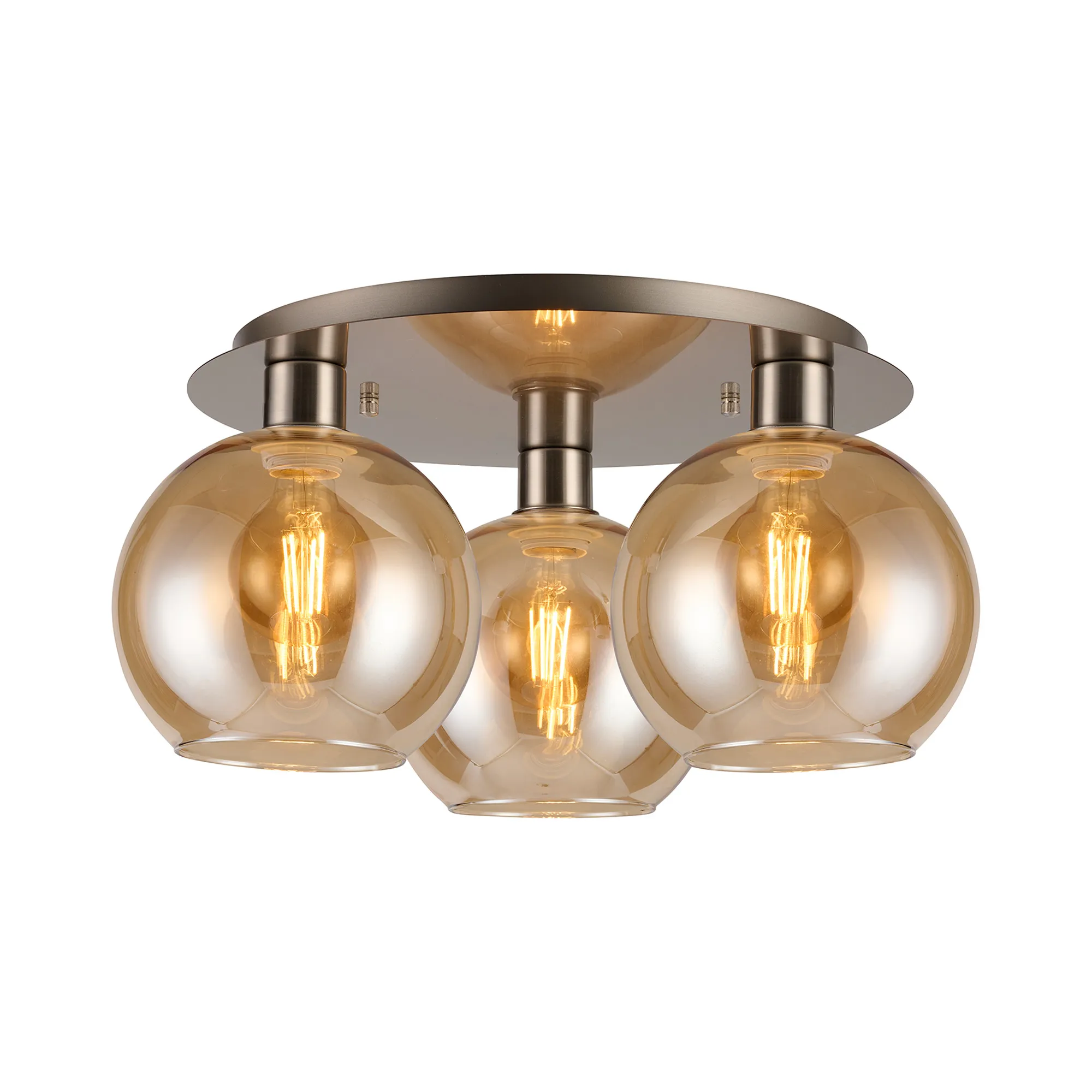 Lori 40cm 3Lt Round Ceiling Semi-Flush Light - Satin Nickel w Various Finishes - Image 2