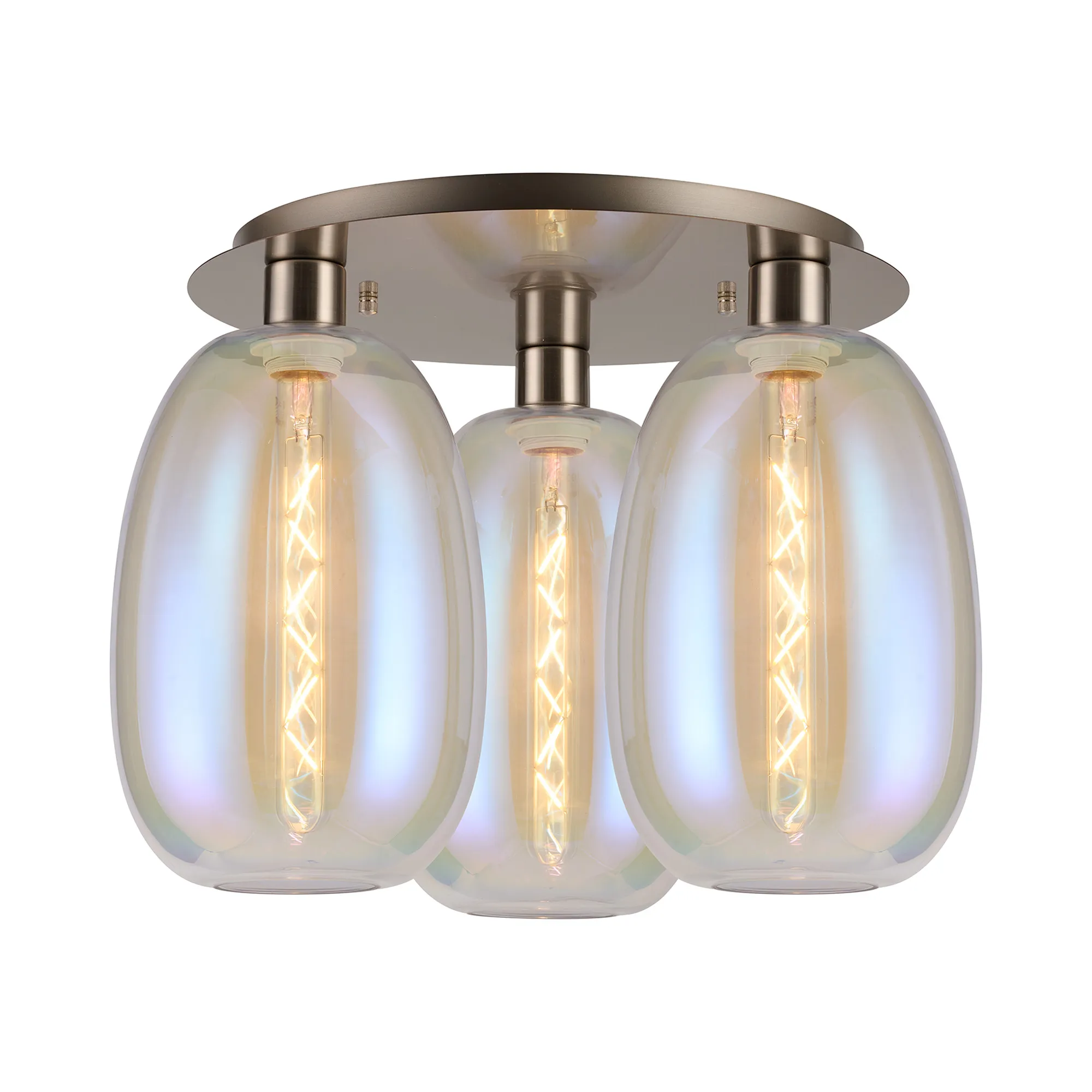 Lori 40cm 3Lt Round Ceiling Semi-Flush Light - Satin Nickel w Various Finishes - Image 4
