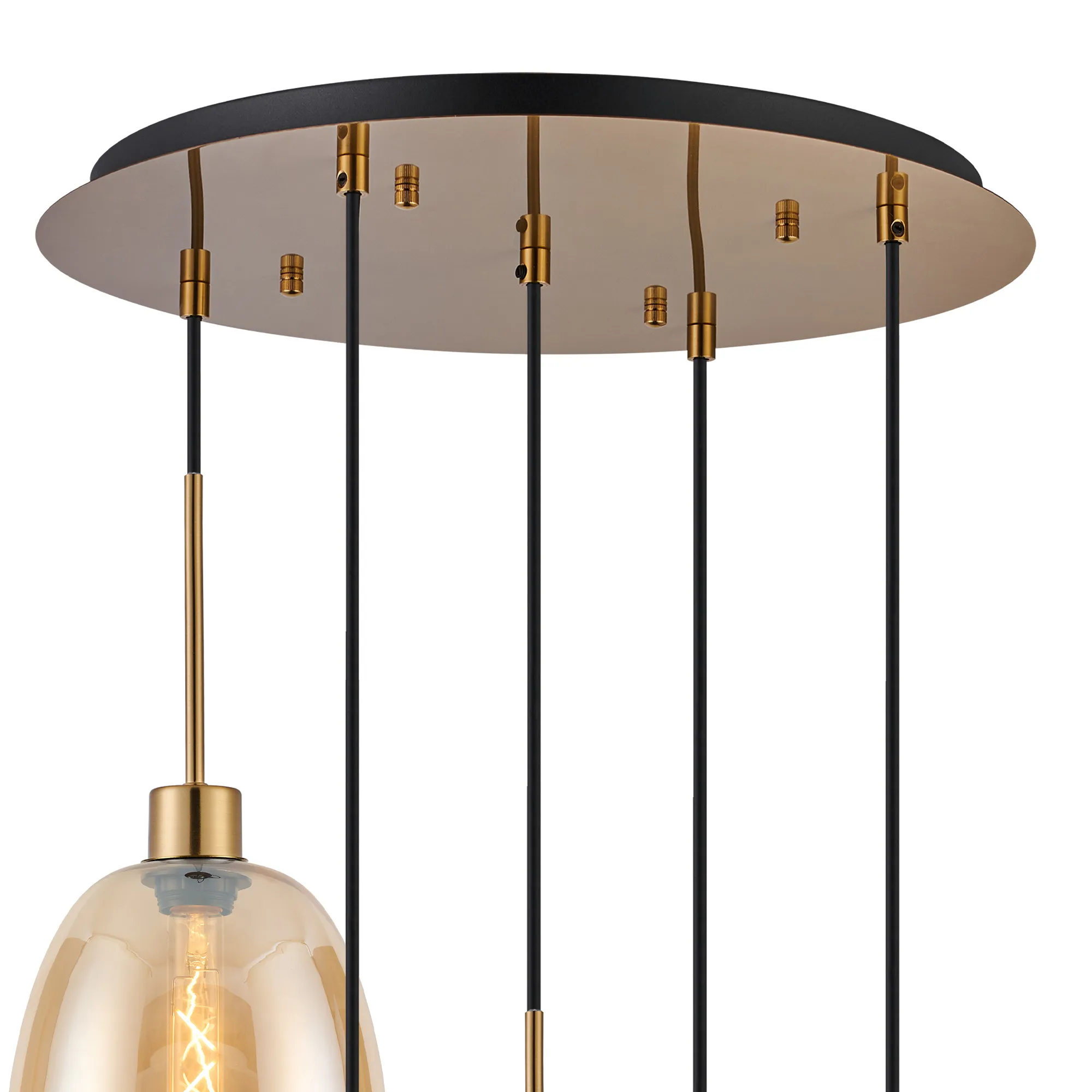 Lori 5 Light Cluster Pendant Adjustable E27- Antique Gold w Various Glass Finishes - Image 10
