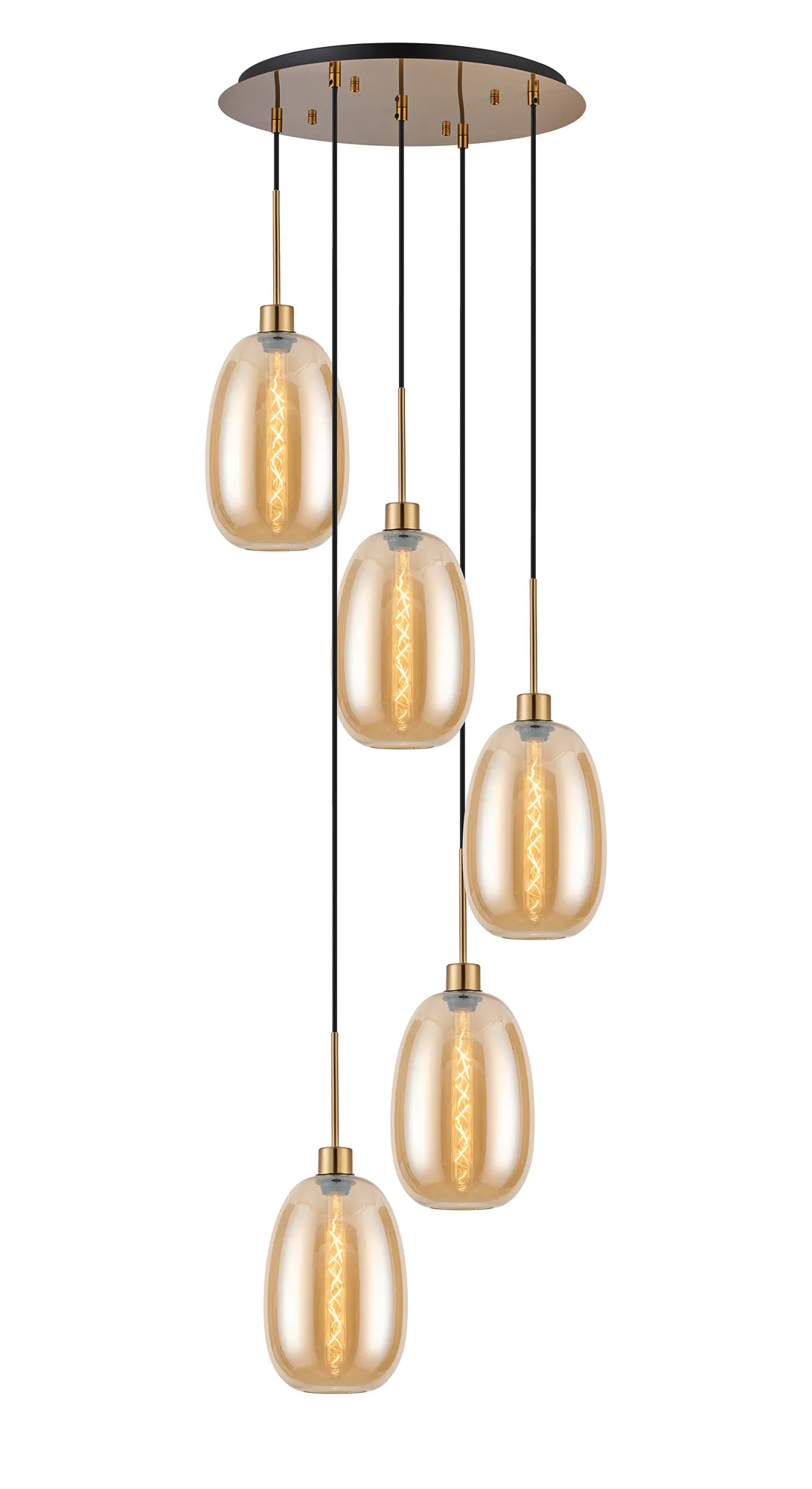 Lori 5 Light Cluster Pendant Adjustable E27- Antique Gold w Various Glass Finishes - Image 12