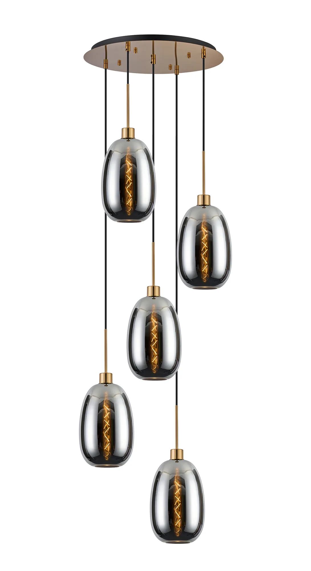 Lori 5 Light Cluster Pendant Adjustable E27- Antique Gold w Various Glass Finishes - Image 13