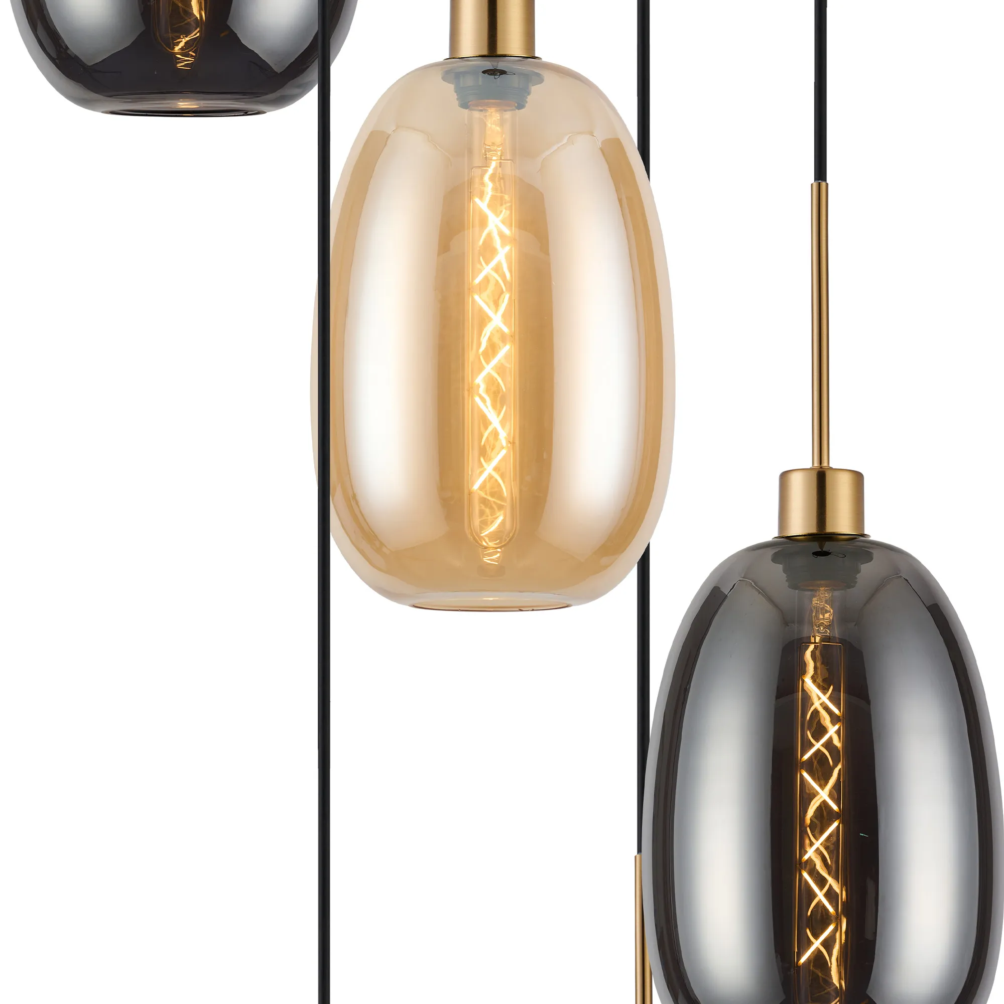 Lori 5 Light Cluster Pendant Adjustable E27- Antique Gold w Various Glass Finishes - Image 15