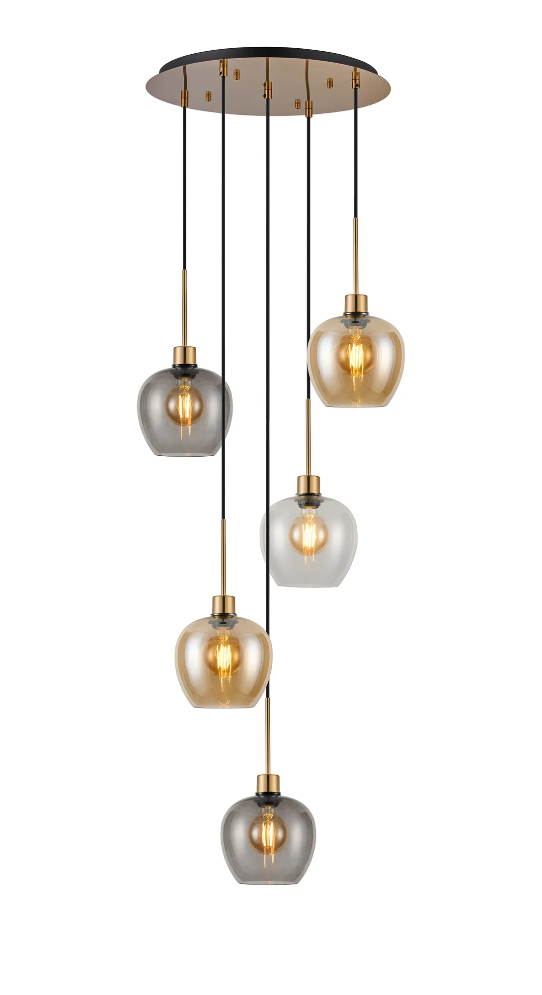 Lori 5 Light Cluster Pendant Adjustable E27- Antique Gold w Various Glass Finishes - Image 20