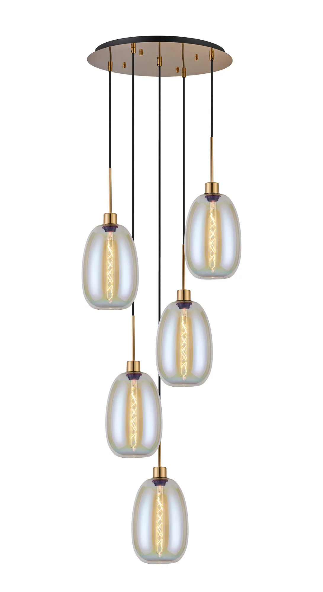 Lori 5 Light Cluster Pendant Adjustable E27- Antique Gold w Various Glass Finishes - Image 3
