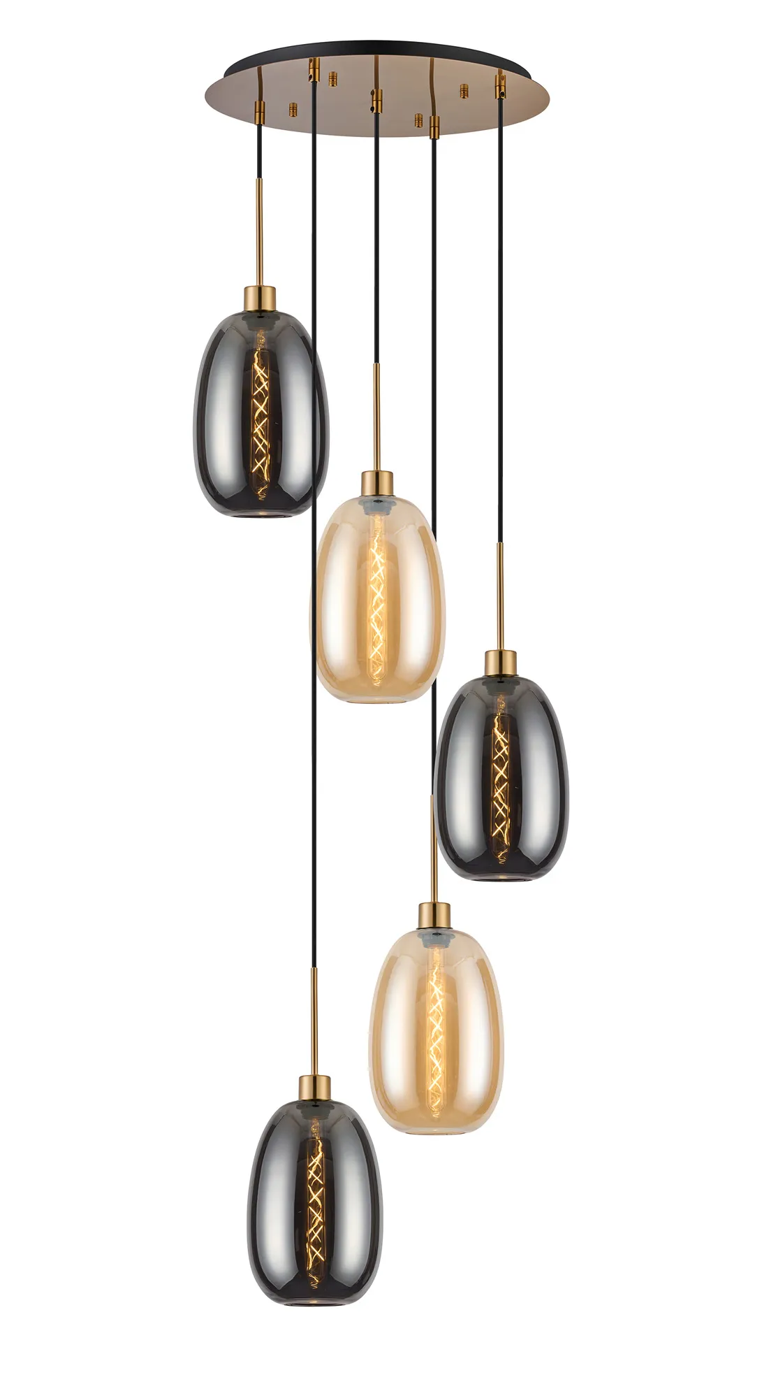 Lori 5 Light Cluster Pendant Adjustable E27- Antique Gold w Various Glass Finishes - Image 4