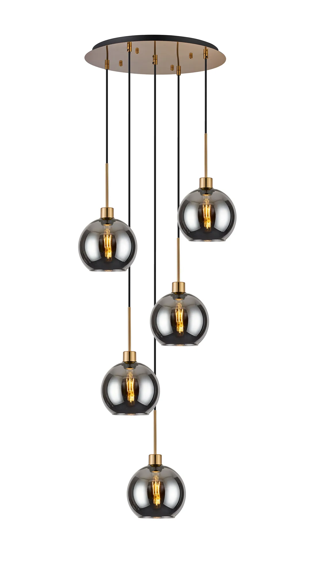 Lori 5 Light Cluster Pendant Adjustable E27- Antique Gold w Various Glass Finishes - Image 6