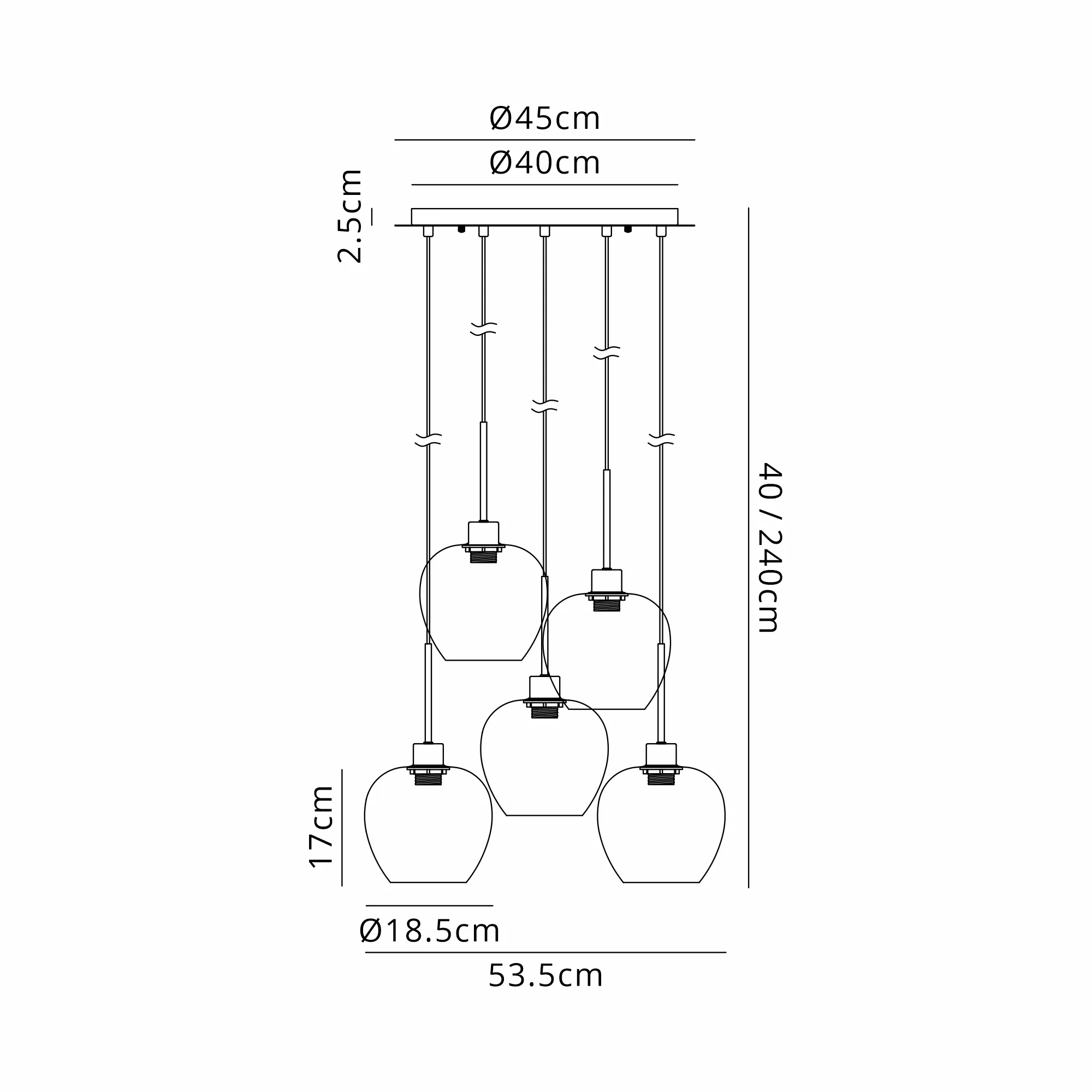 Lori 5 Light Cluster Pendant Adjustable E27- Antique Gold w Various Glass Finishes - Image 9