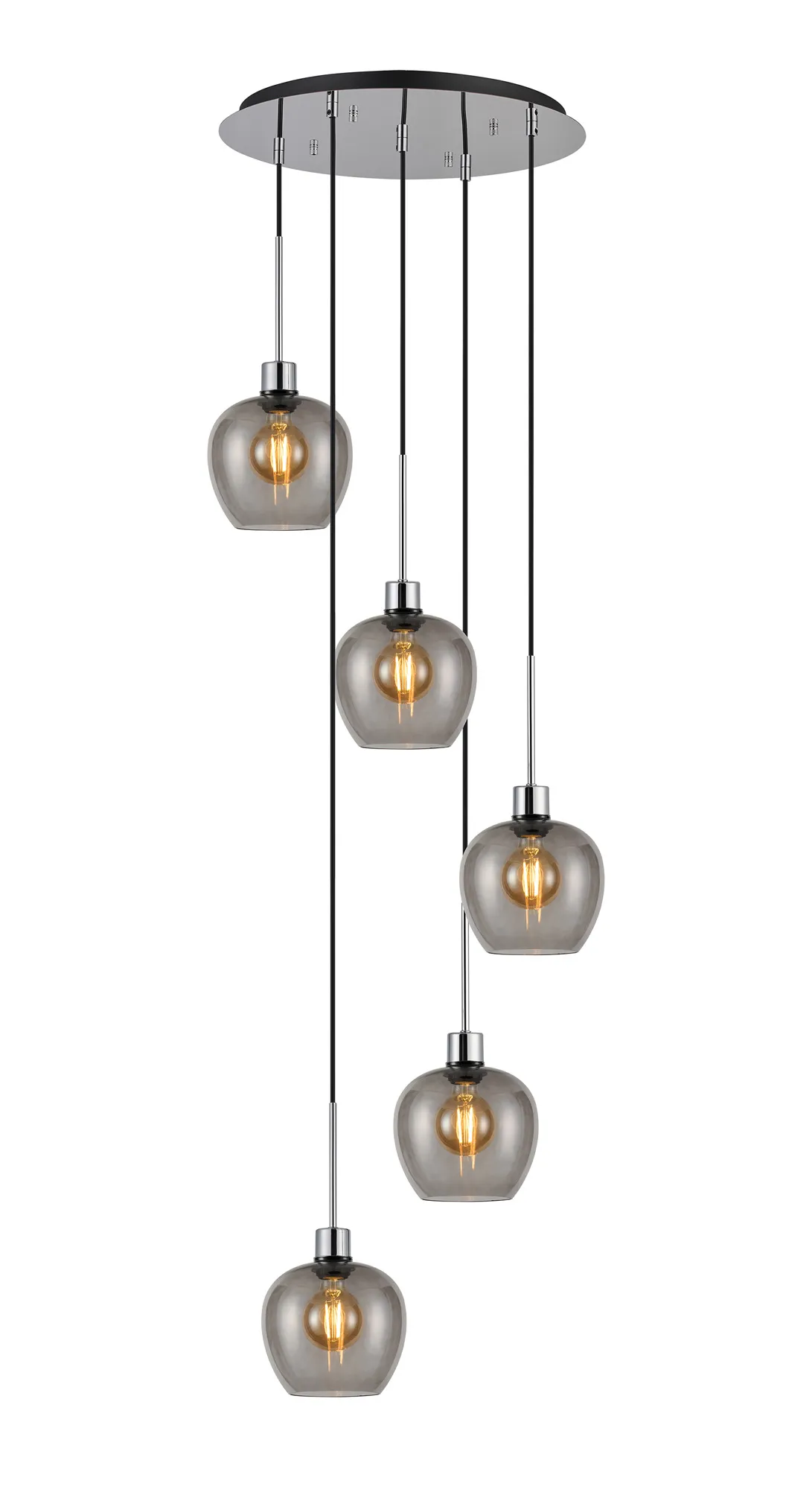 Lori 5 Light Cluster Pendant Adjustable E27- Polished Chrome w Various Glass Finishes - Image 10