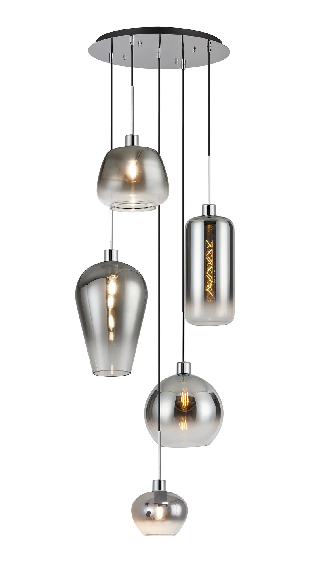 Lori 5 Light Cluster Pendant Adjustable E27- Polished Chrome w Various Glass Finishes - Image 11