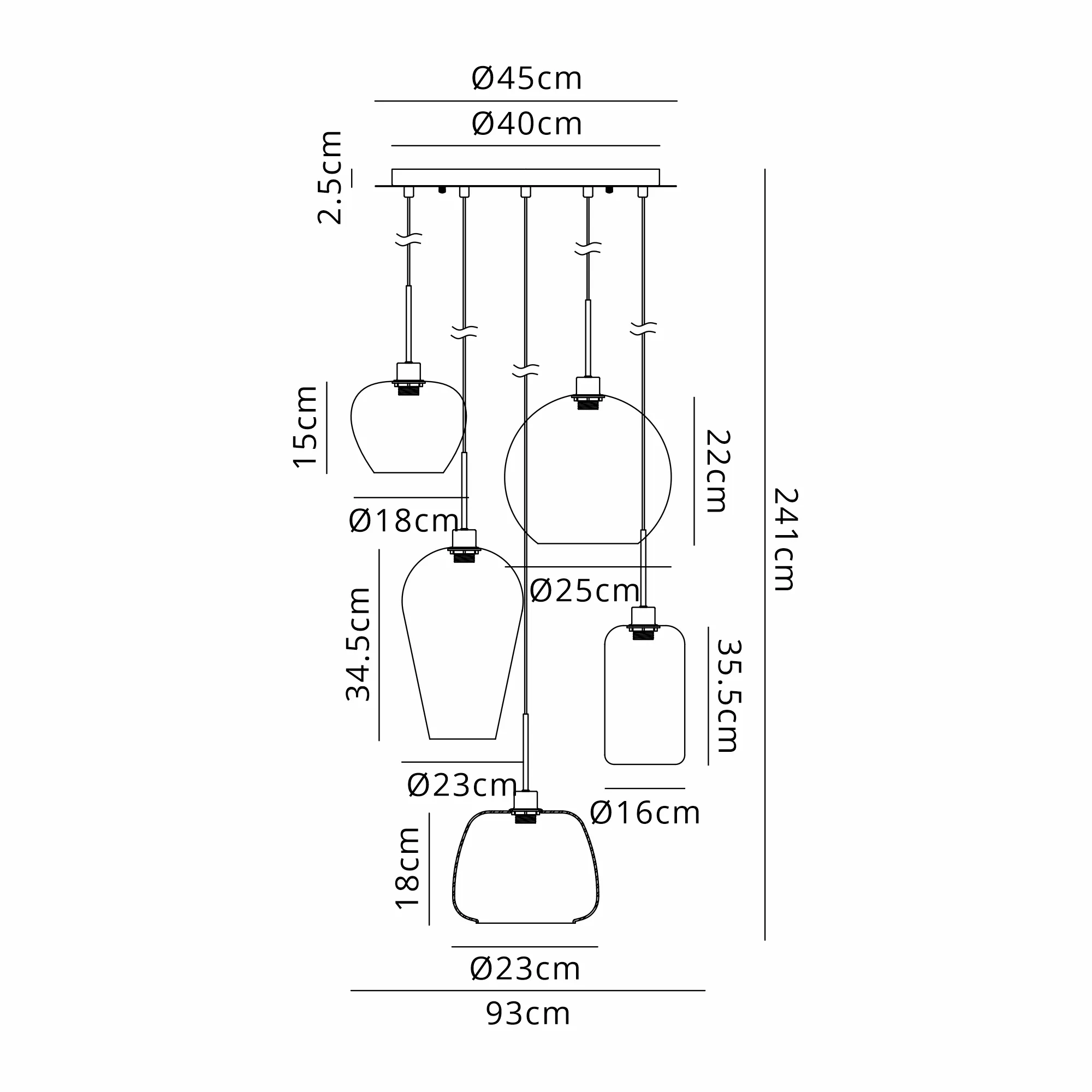 Lori 5 Light Cluster Pendant Adjustable E27- Polished Chrome w Various Glass Finishes - Image 14