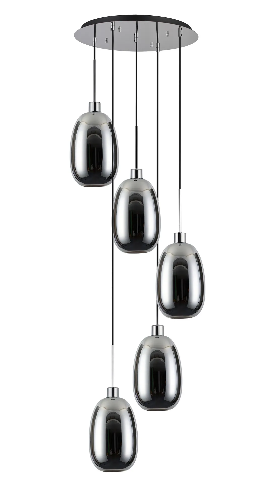 Lori 5 Light Cluster Pendant Adjustable E27- Polished Chrome w Various Glass Finishes - Image 15