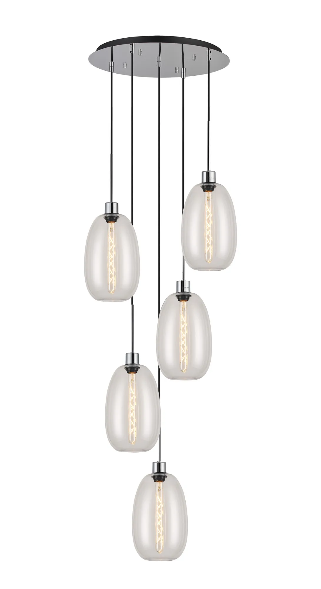 Lori 5 Light Cluster Pendant Adjustable E27- Polished Chrome w Various Glass Finishes - Image 16