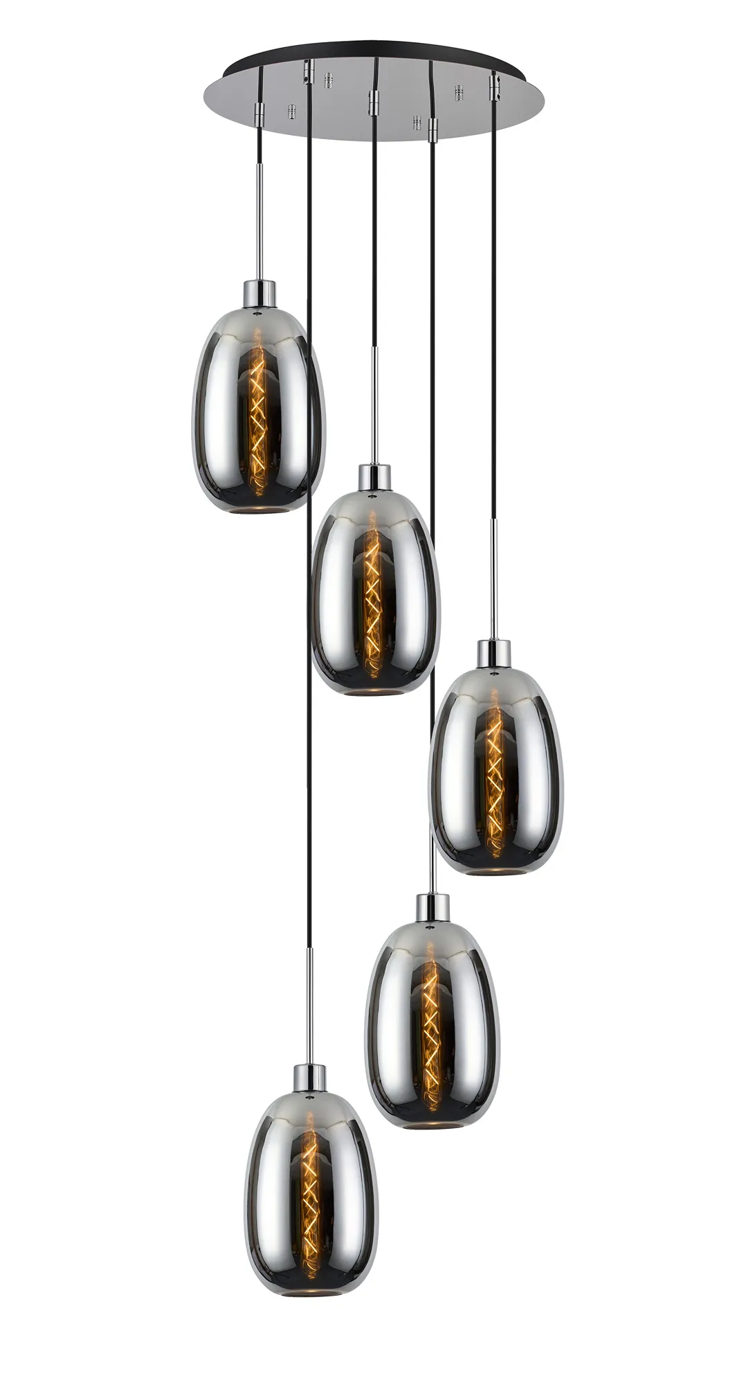 Lori 5 Light Cluster Pendant Adjustable E27- Polished Chrome w Various Glass Finishes - Image 2