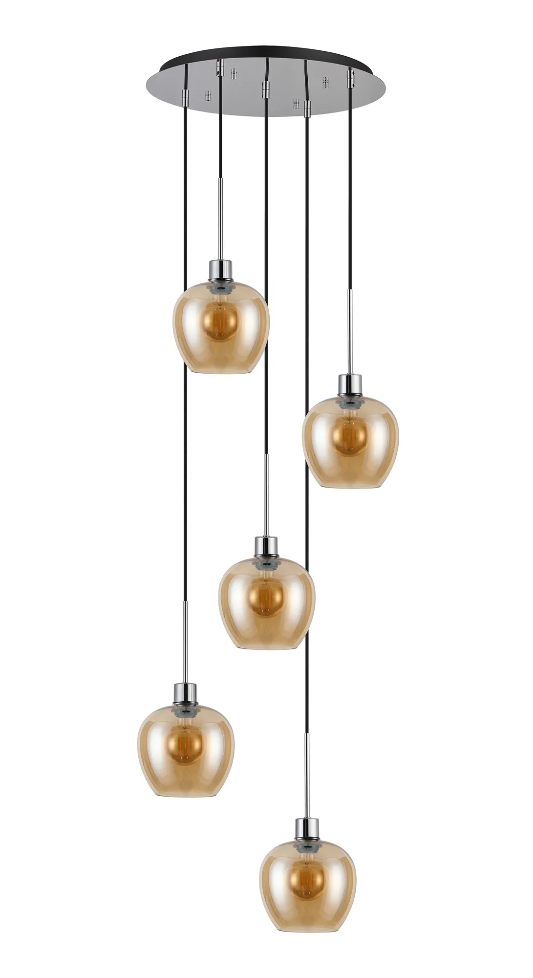 Lori 5 Light Cluster Pendant Adjustable E27- Polished Chrome w Various Glass Finishes - Image 23
