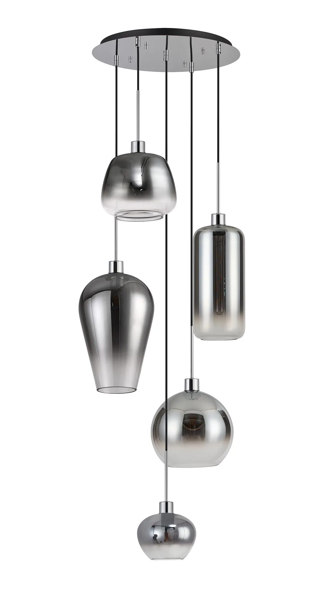 Lori 5 Light Cluster Pendant Adjustable E27- Polished Chrome w Various Glass Finishes - Image 27