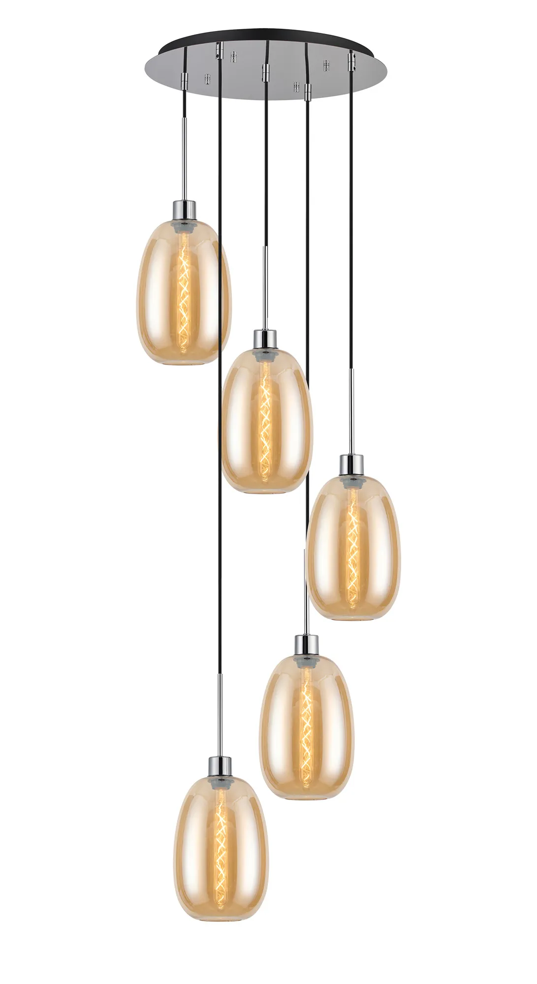Lori 5 Light Cluster Pendant Adjustable E27- Polished Chrome w Various Glass Finishes - Image 3