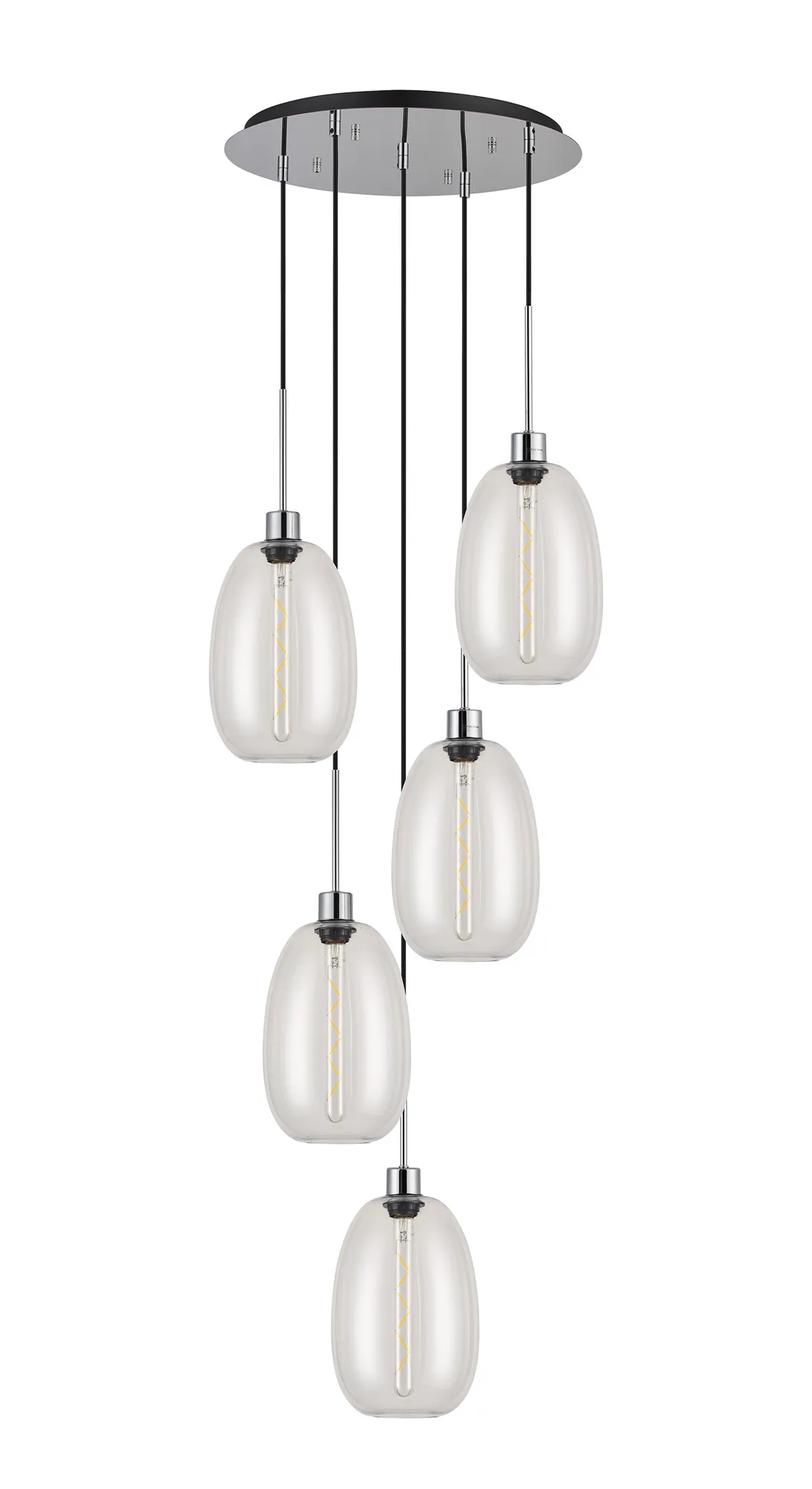 Lori 5 Light Cluster Pendant Adjustable E27- Polished Chrome w Various Glass Finishes - Image 4