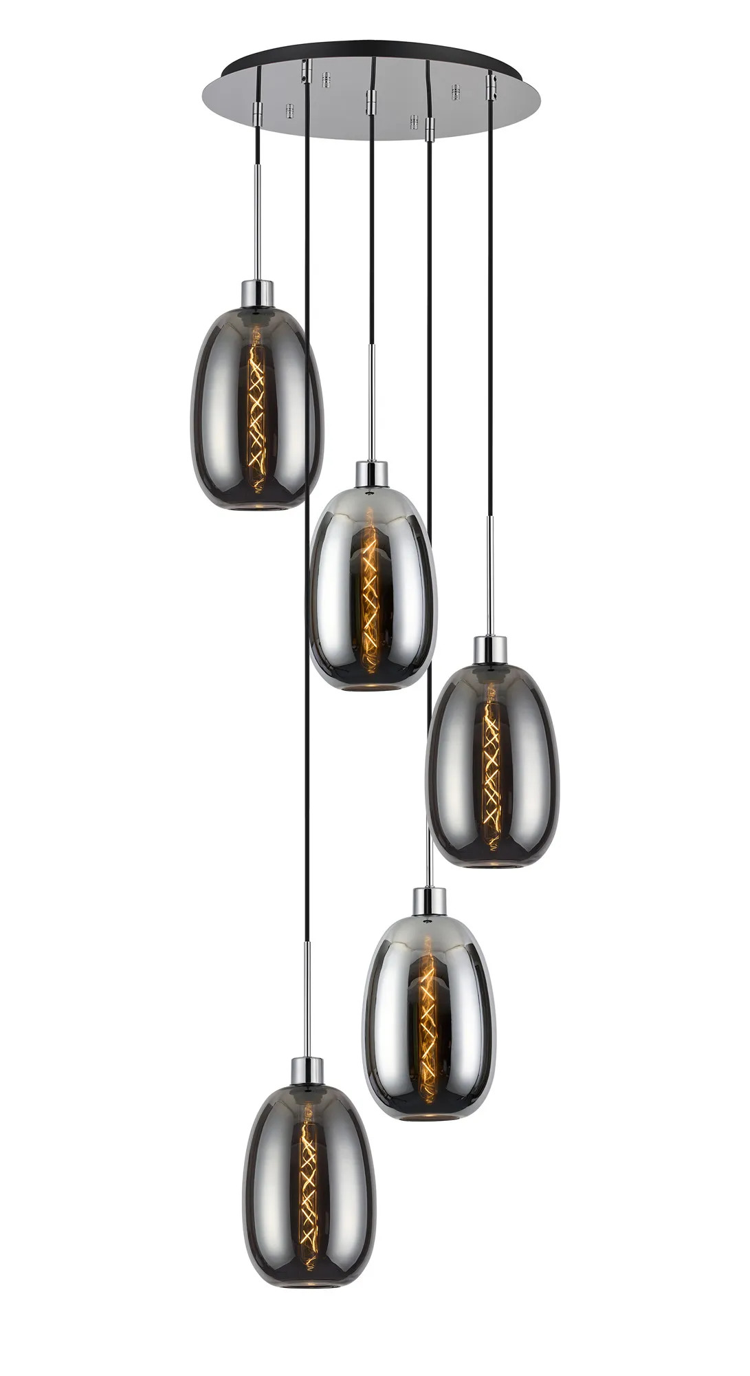 Lori 5 Light Cluster Pendant Adjustable E27- Polished Chrome w Various Glass Finishes - Image 5