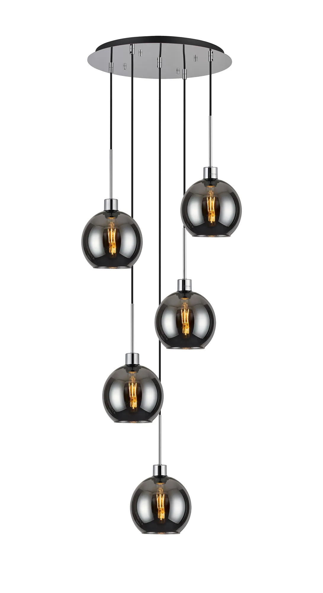 Lori 5 Light Cluster Pendant Adjustable E27- Polished Chrome w Various Glass Finishes - Image 6