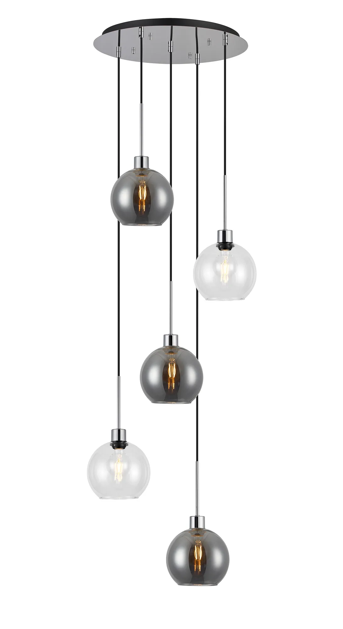 Lori 5 Light Cluster Pendant Adjustable E27- Polished Chrome w Various Glass Finishes - Image 7