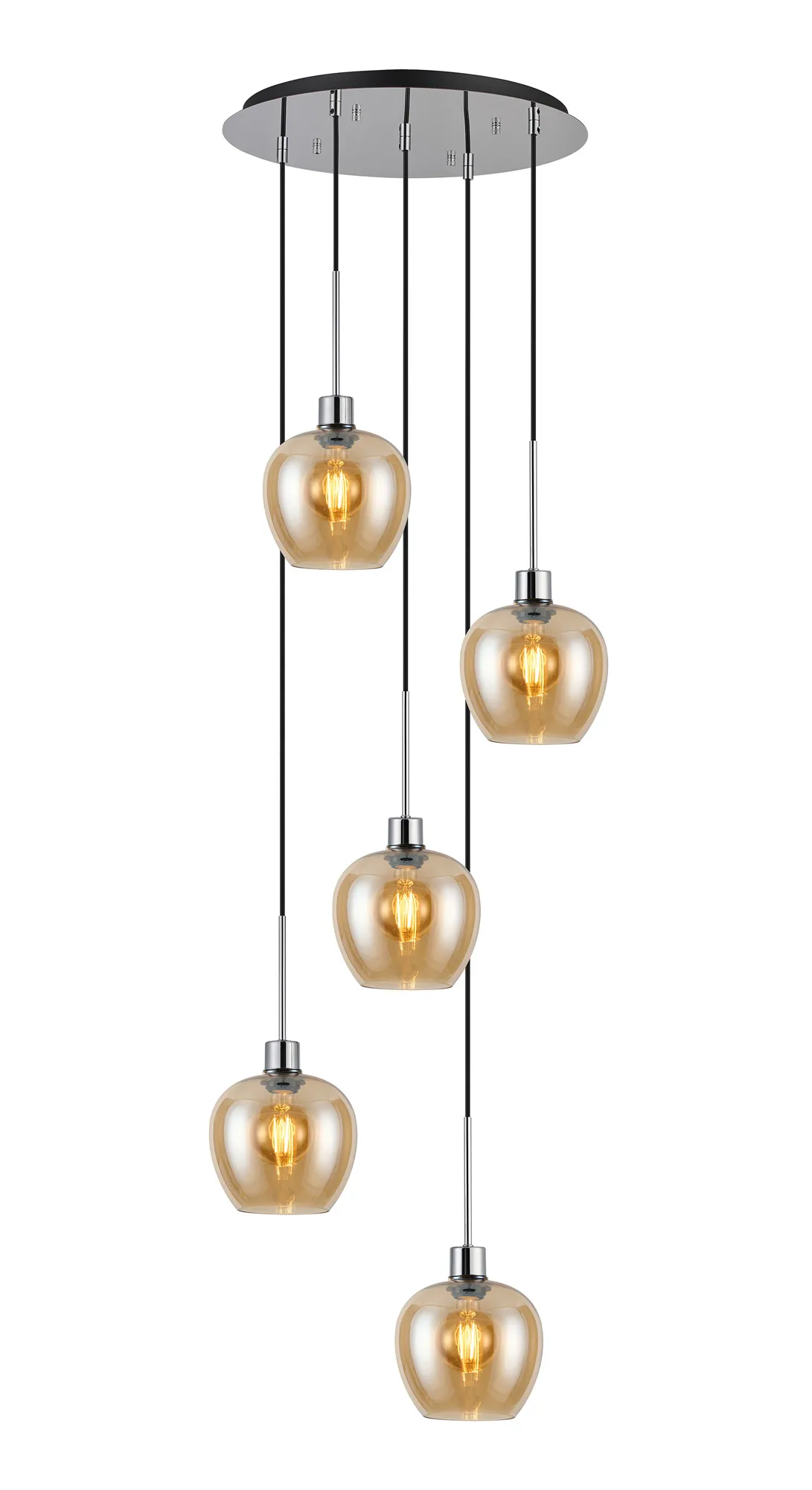 Lori 5 Light Cluster Pendant Adjustable E27- Polished Chrome w Various Glass Finishes - Image 8