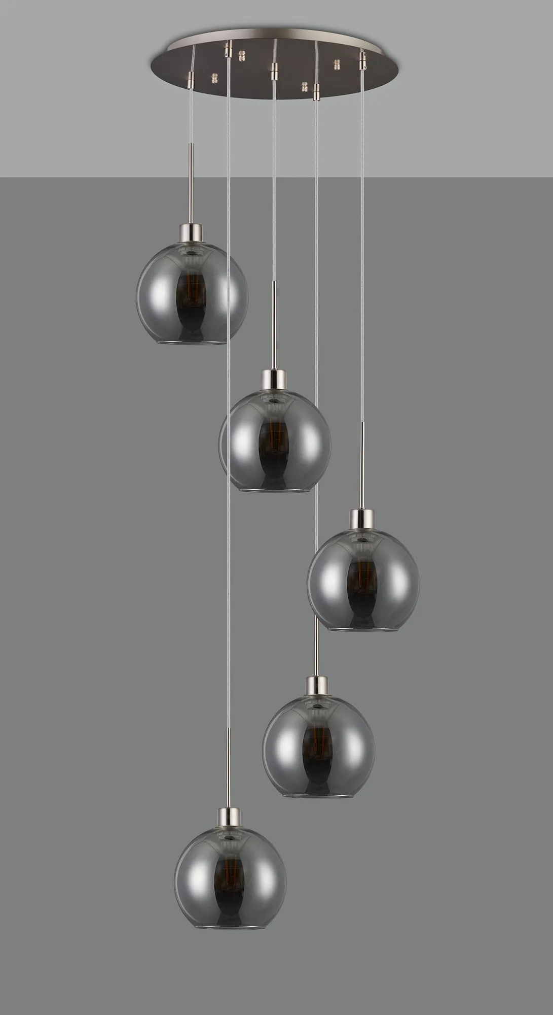 Lori 5 Light Cluster Pendant Adjustable E27- Satin Nickel w Various Glass Finishes - Image 10