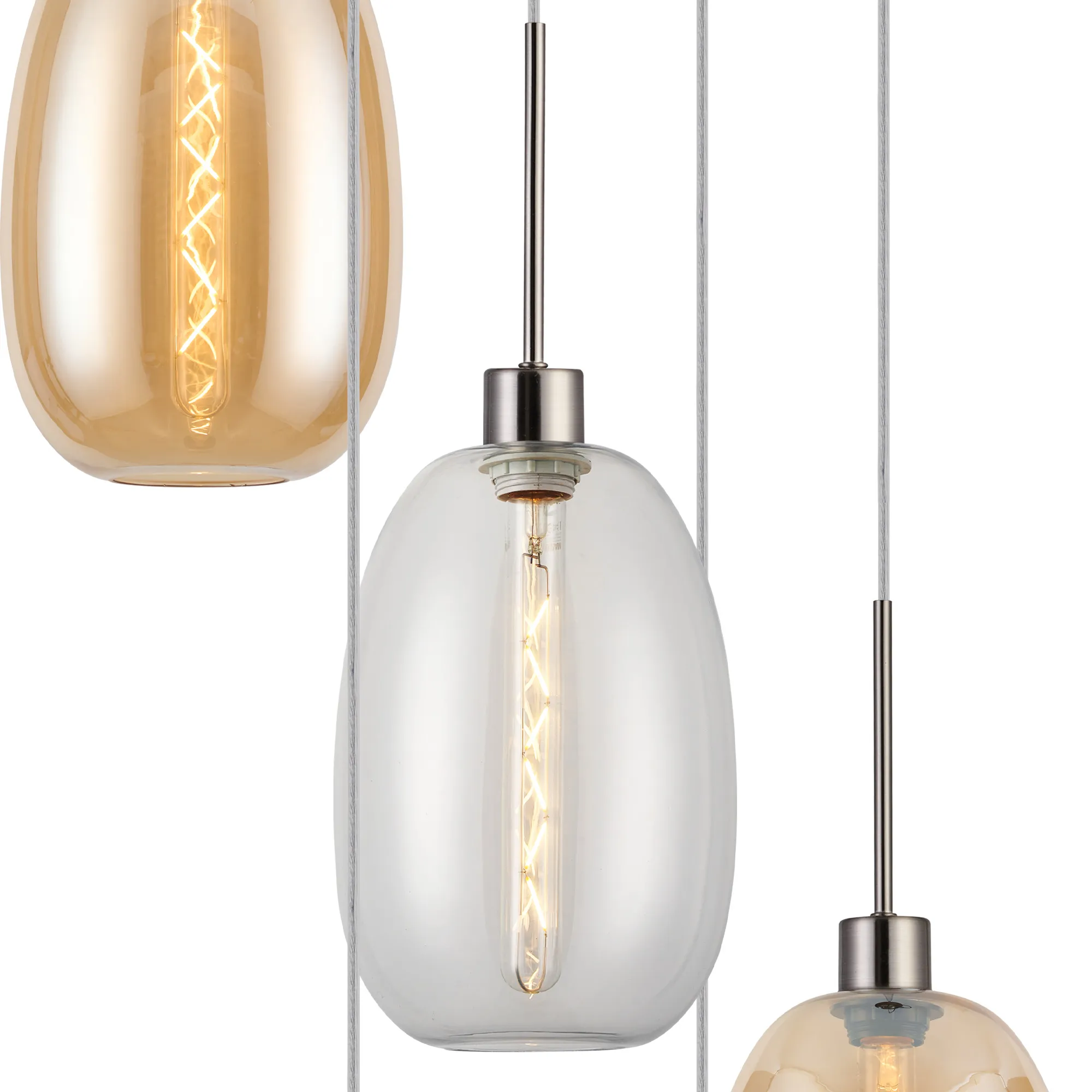 Lori 5 Light Cluster Pendant Adjustable E27- Satin Nickel w Various Glass Finishes - Image 15