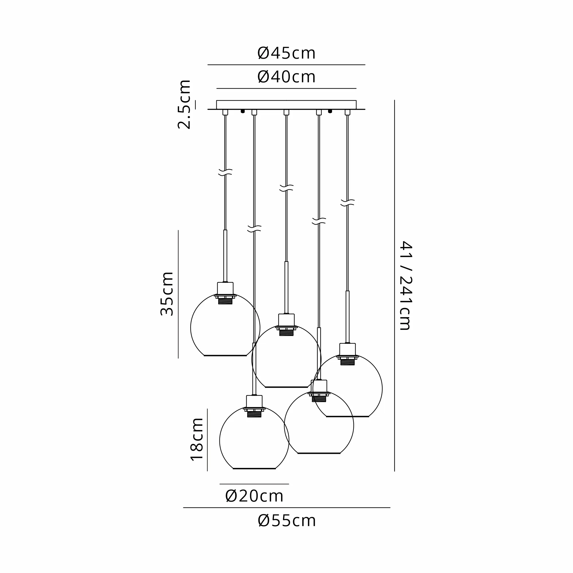 Lori 5 Light Cluster Pendant Adjustable E27- Satin Nickel w Various Glass Finishes - Image 19