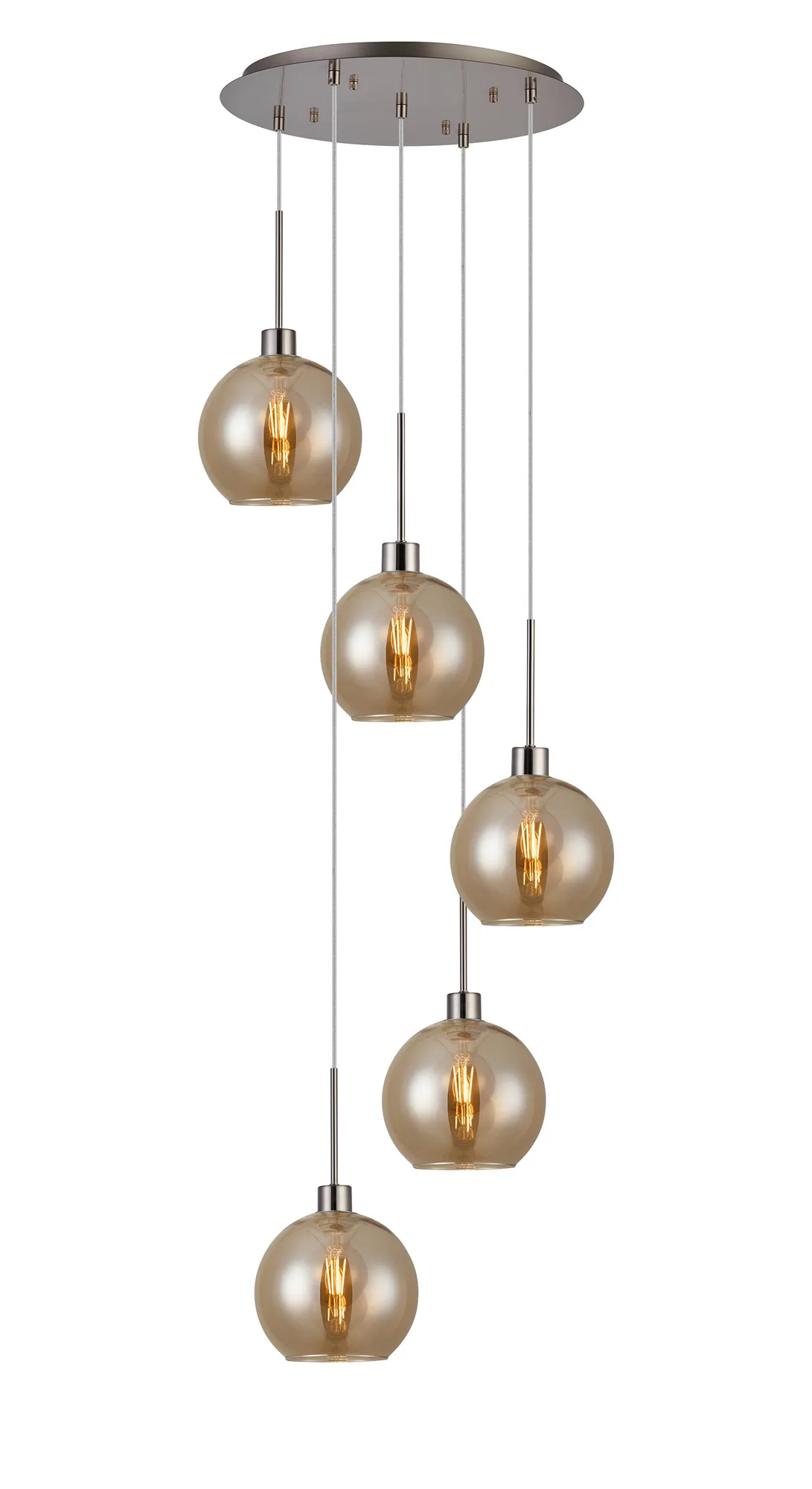 Lori 5 Light Cluster Pendant Adjustable E27- Satin Nickel w Various Glass Finishes - Image 2