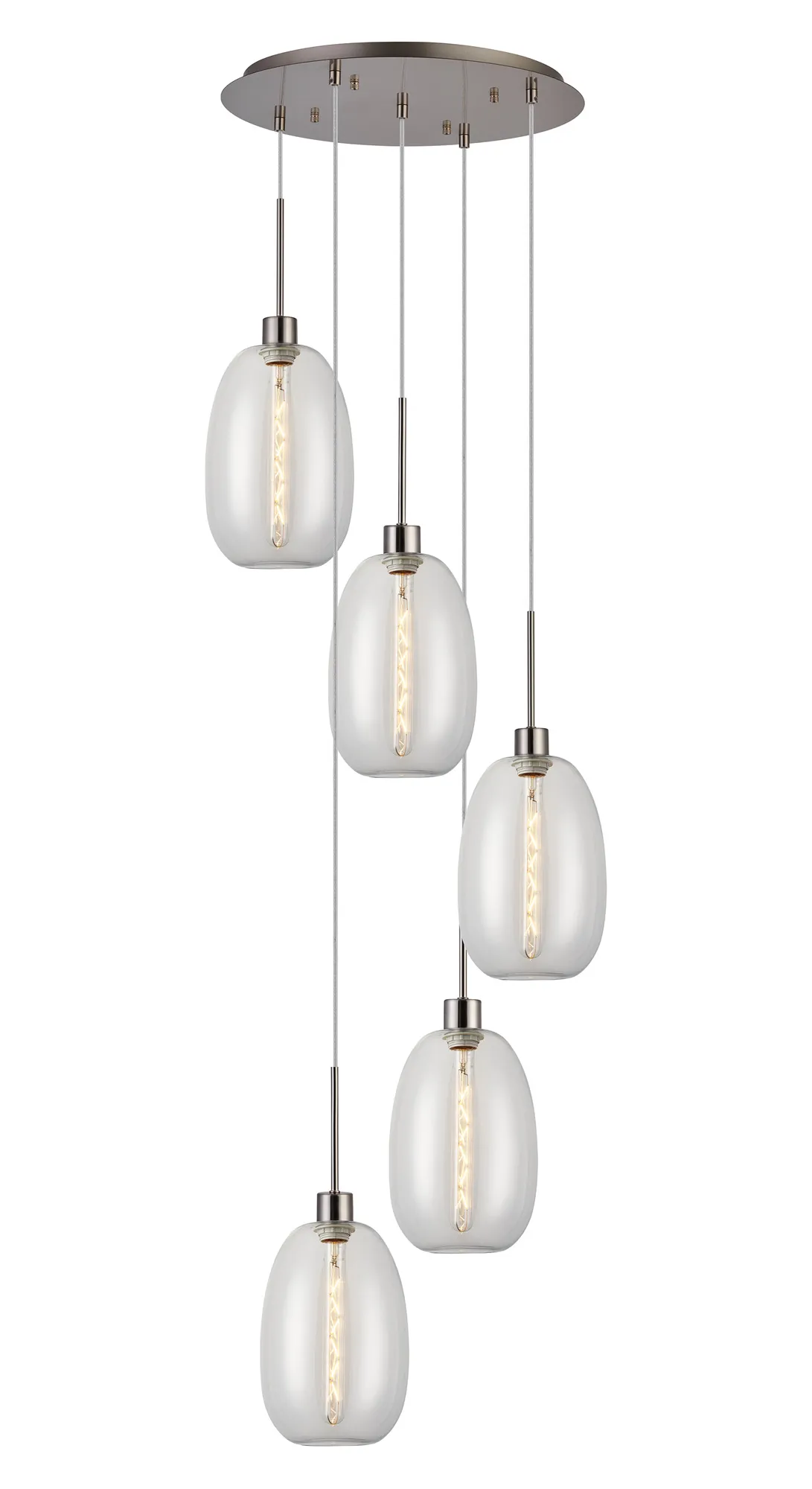 Lori 5 Light Cluster Pendant Adjustable E27- Satin Nickel w Various Glass Finishes - Image 3