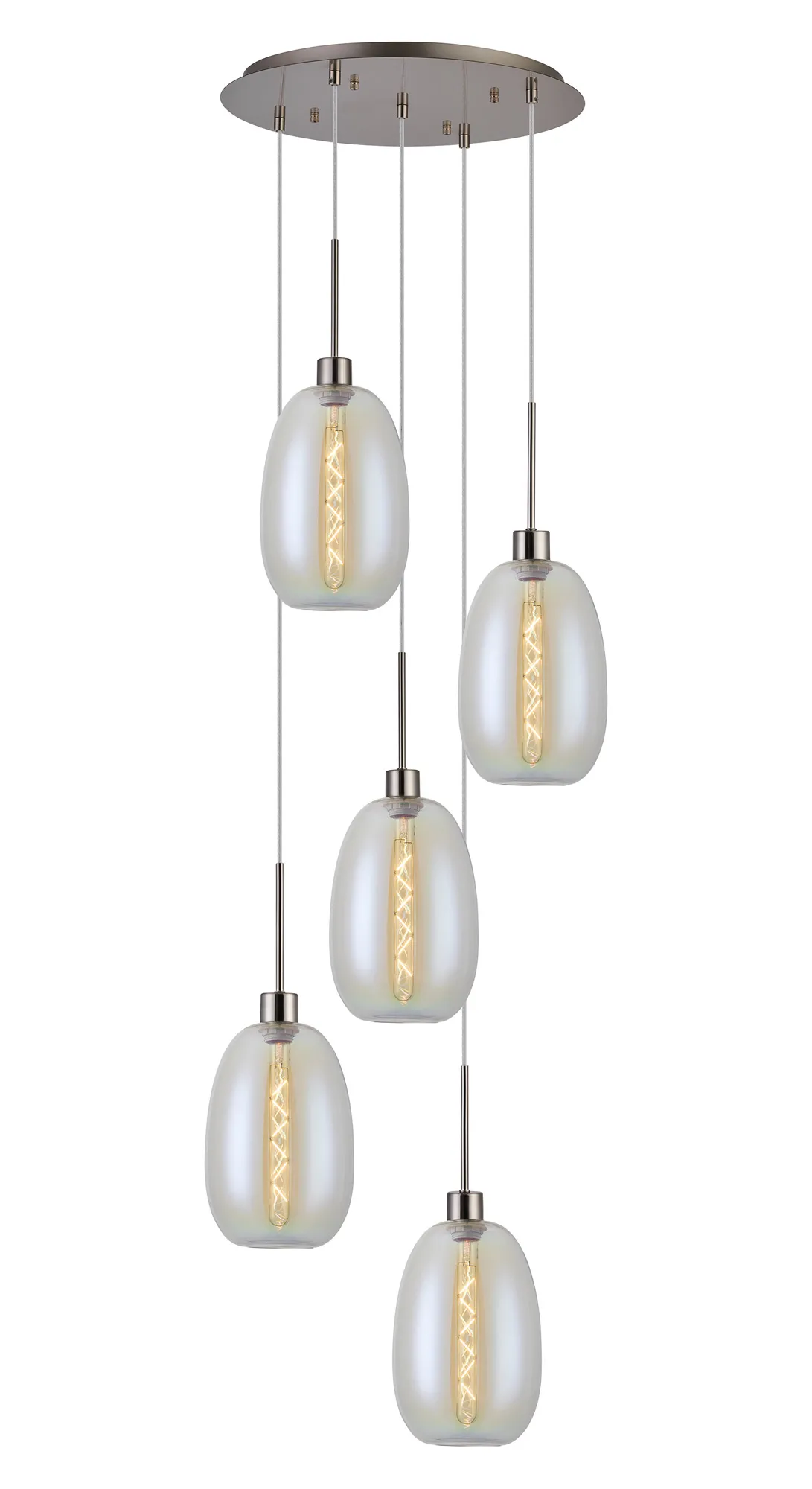 Lori 5 Light Cluster Pendant Adjustable E27- Satin Nickel w Various Glass Finishes - Image 4